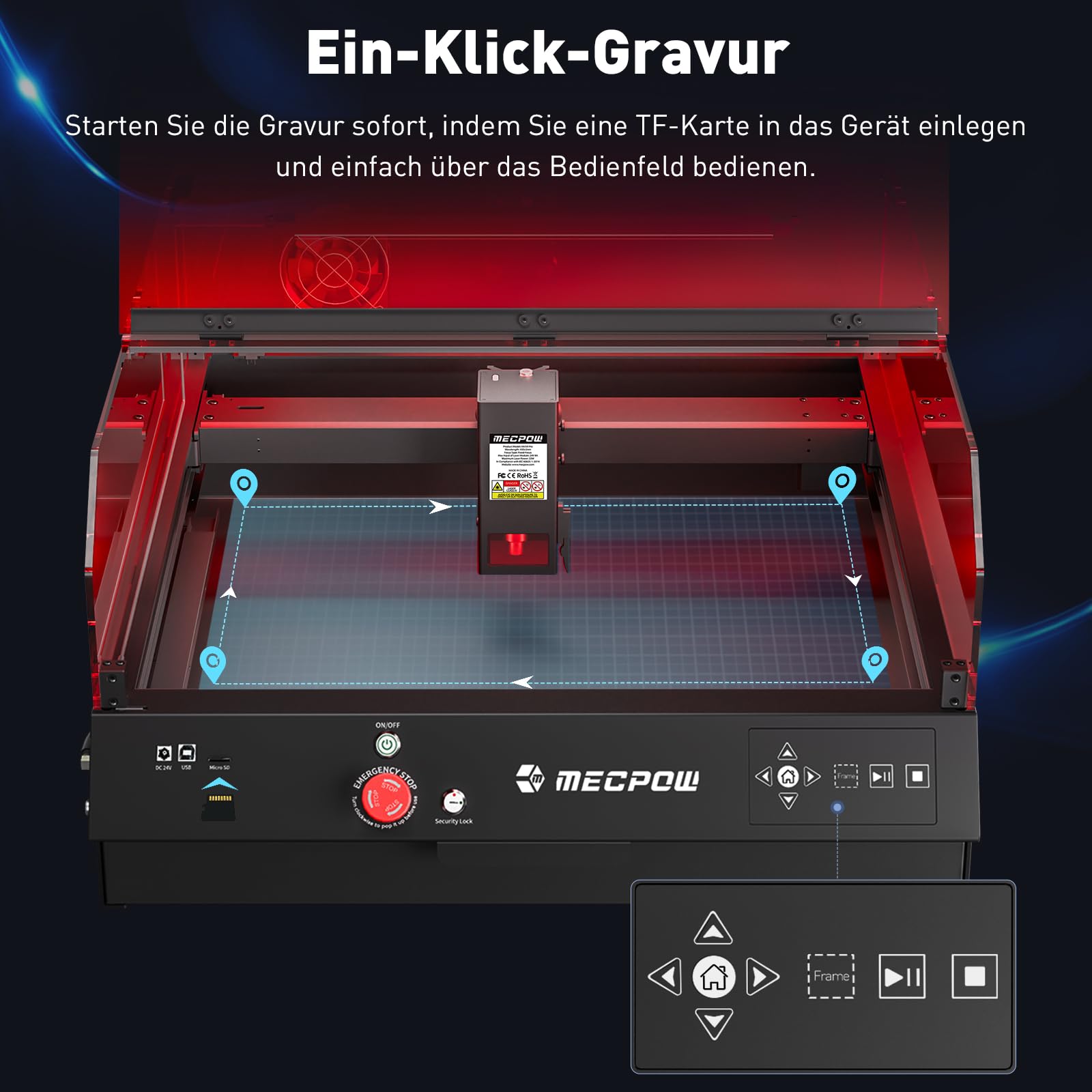 Mecpow X3 Pro Laser Graviermaschine mit Luftunterstützung, 10W Graviermaschine Laser Cutter für Holz und Metall, 60W CNC Fräsmaschine mit Not-Aus, Flammen- und Gyro-Erkennung, 410 x 400mm Fläche