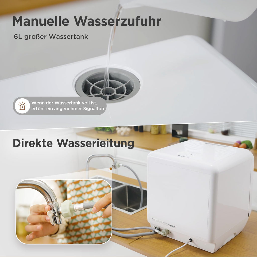 Midea ST 3.6F wi Tischgeschirrspüler, 6 Waschprogramme, Startzeitvorwahl, Extra Trockungs-Funktion, IOT-Steuerung, Mini Geschirrspüler, Ideal für Kleine Wohnungen, Weiß