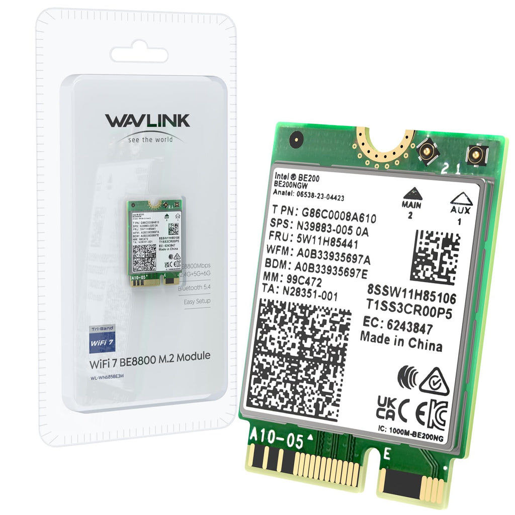 WAVLINK WiFi 7 PCIe Card BE8800 for Desktop PC, Tri-Band BE200 Wireless Adapter with Bluetooth 5.4, MU-MIMO, WPA3, for Windows 10/11 (64bit), Does Not Support AMD Motherboards