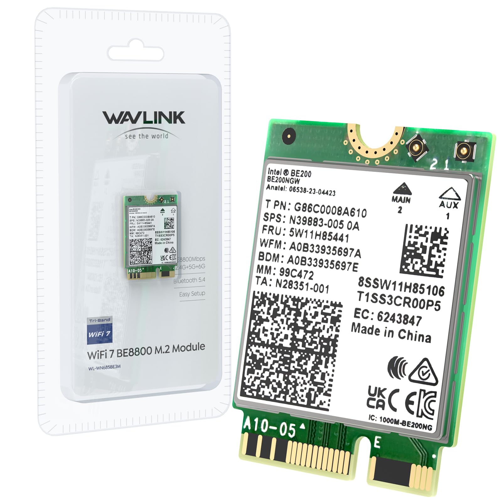 WAVLINK WiFi 7 PCIe Card BE8800 for Desktop PC, Tri-Band BE200 Wireless Adapter with Bluetooth 5.4, MU-MIMO, WPA3, for Windows 10/11 (64bit), Does Not Support AMD Motherboards