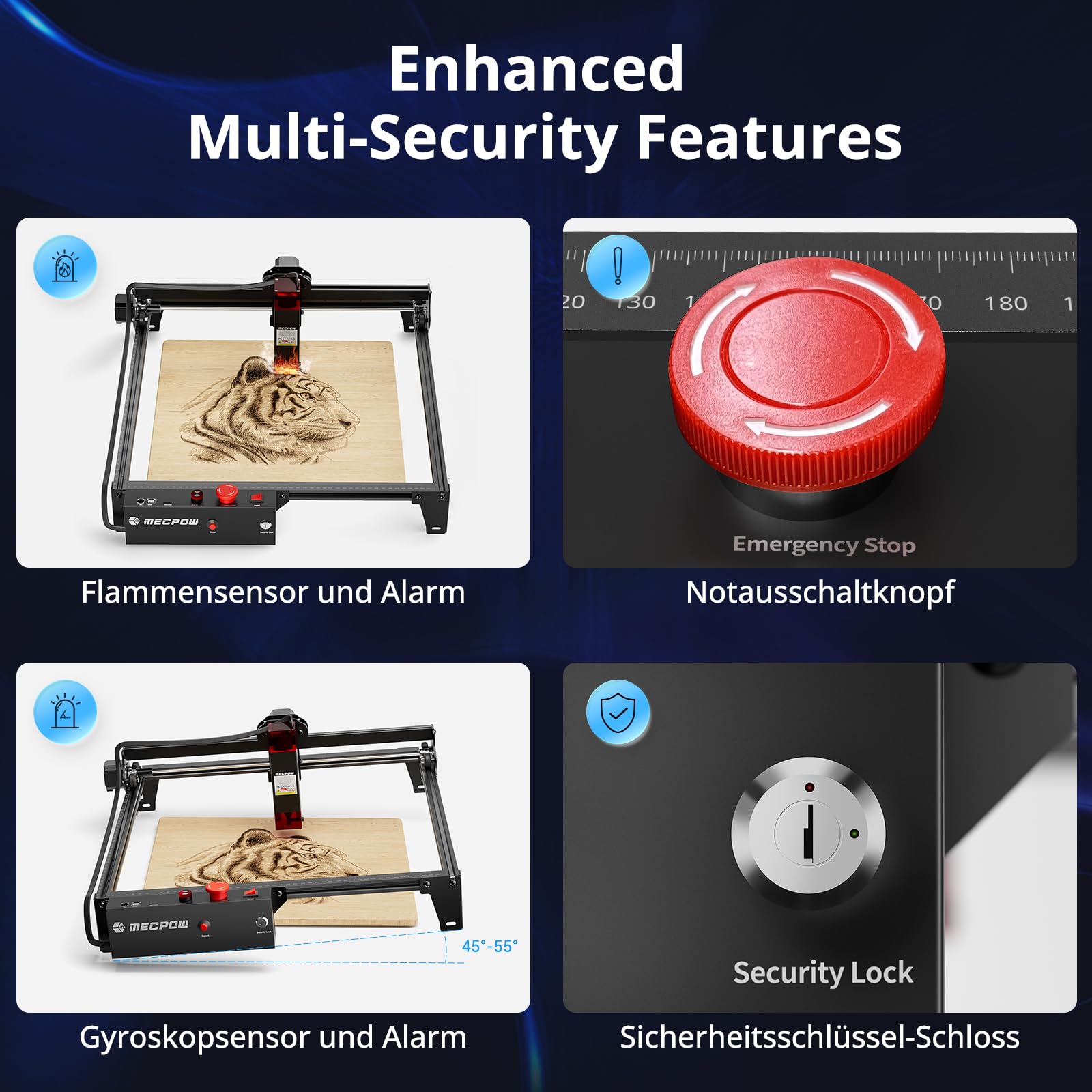Mecpow X3 Pro Laser Graviermaschine mit Luftunterstützung, 10W Graviermaschine Laser Cutter für Holz und Metall, 60W CNC Fräsmaschine mit Not-Aus, Flammen- und Gyro-Erkennung, 410 x 400mm Fläche