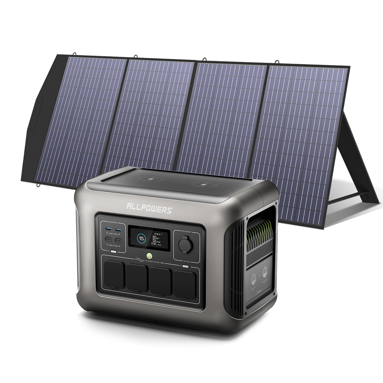 ALLPOWERS R1500 Tragbare Powerstation mit 200W Solarpanel, 1152Wh LiFePO4 Batterie mit 1800W AC Ausgang Solargenerator, 43dB Leise Betrieb Mobile Notstromversorgung für Garten Reise Camping Wohnmobil