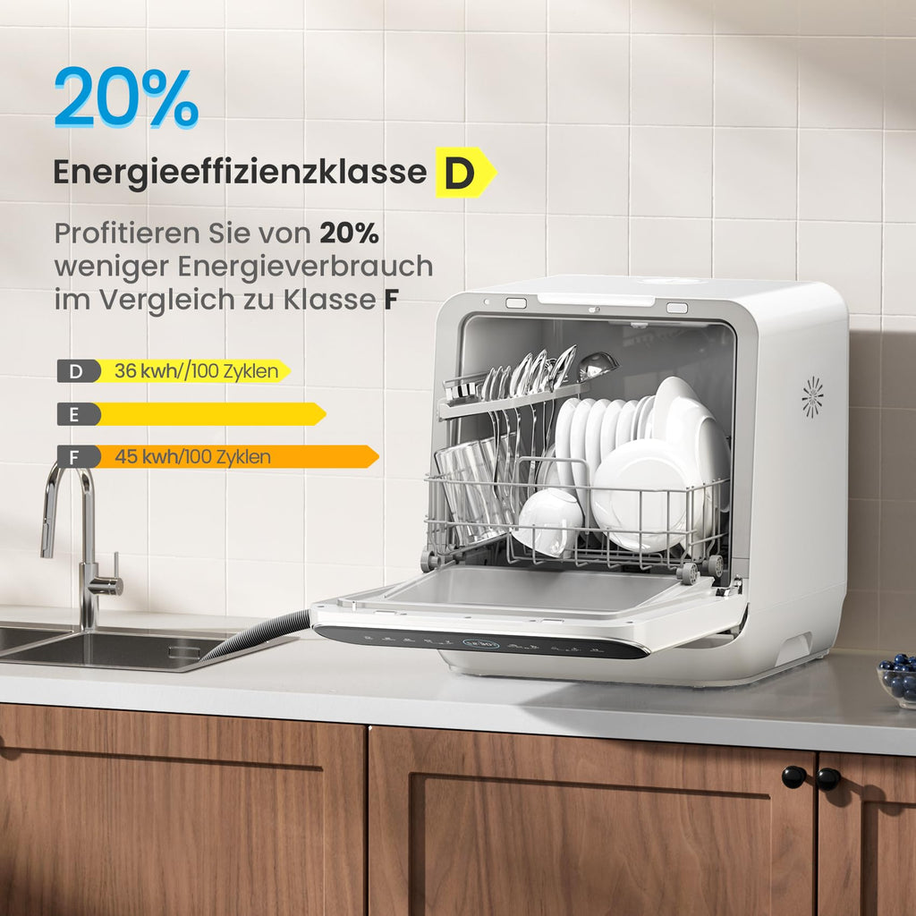 Midea ST 3.6F wi Tischgeschirrspüler, 6 Waschprogramme, Startzeitvorwahl, Extra Trockungs-Funktion, IOT-Steuerung, Mini Geschirrspüler, Ideal für Kleine Wohnungen, Weiß