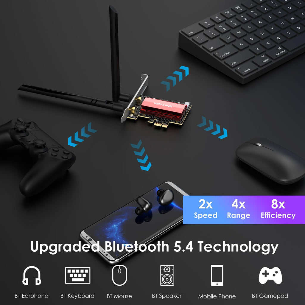 WAVLINK WiFi 7 PCIe Card BE8800 for Desktop PC, Tri-Band BE200 Wireless Adapter with Bluetooth 5.4, MU-MIMO, WPA3, for Windows 10/11 (64bit), Does Not Support AMD Motherboards