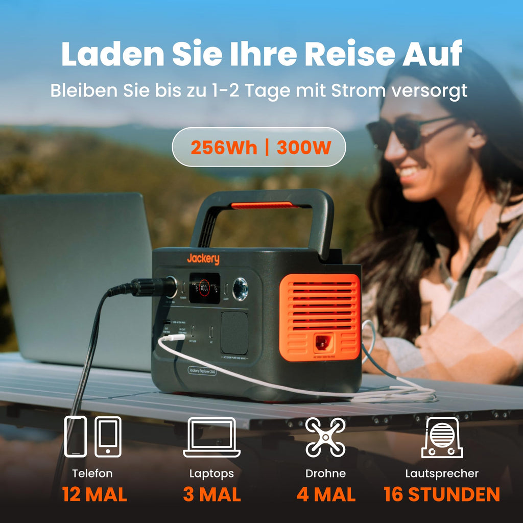 Jackery 240 v2 Solar Generator mit 40W Solarpanel, 256Wh LiFePO4-Batterie, 300W AC & 100W USB-C-Ausgang f¨¹r Outdoor, Camping & Notfall (2024 Neue)