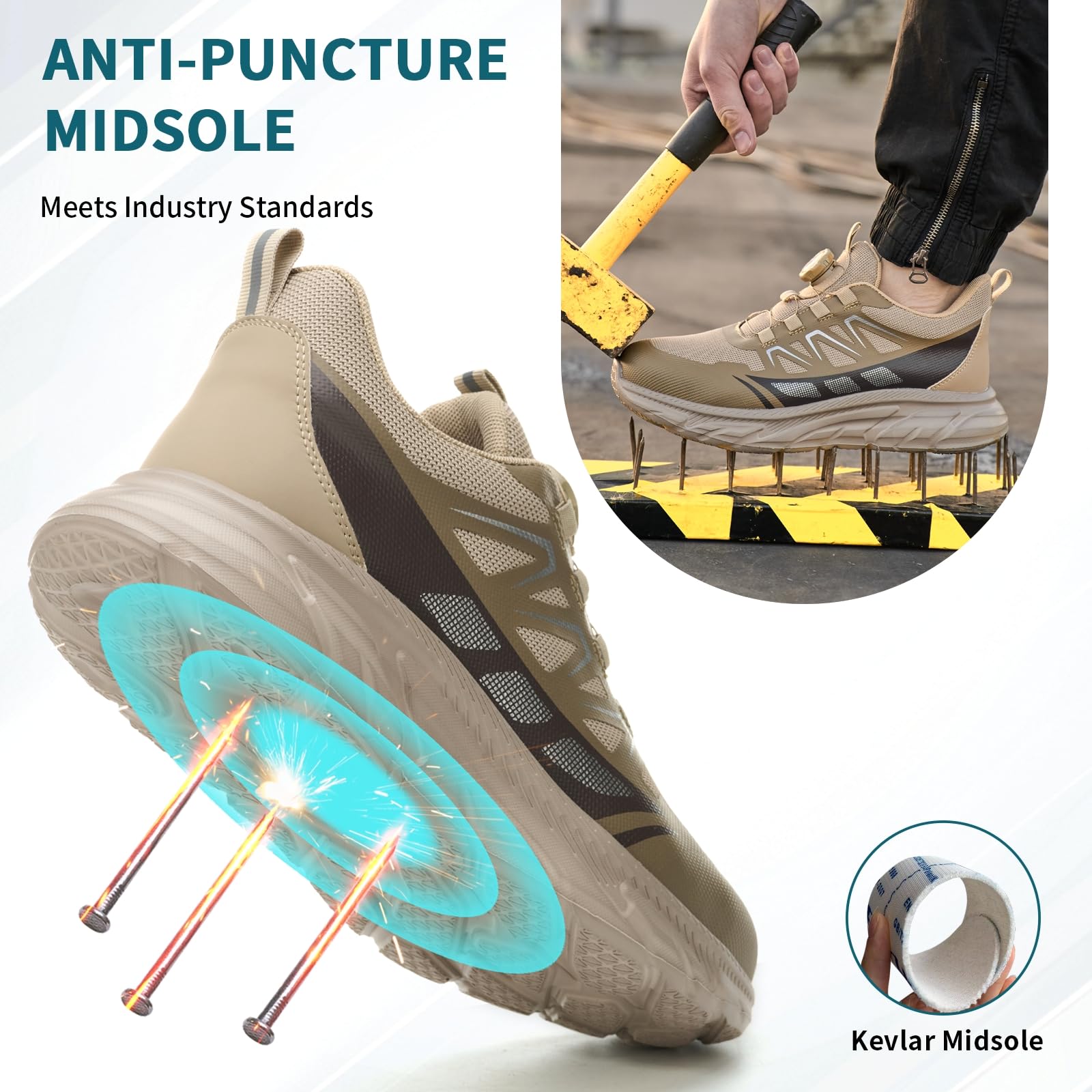 RASEARY Sicherheitsschuhe Arbeitsschuhe Herren Damen Bequem Stahlkappenschuhe Leicht Atmungsaktiv Industrielle Arbeitsschuhe mit Drehschnallen Schnürsenkeln