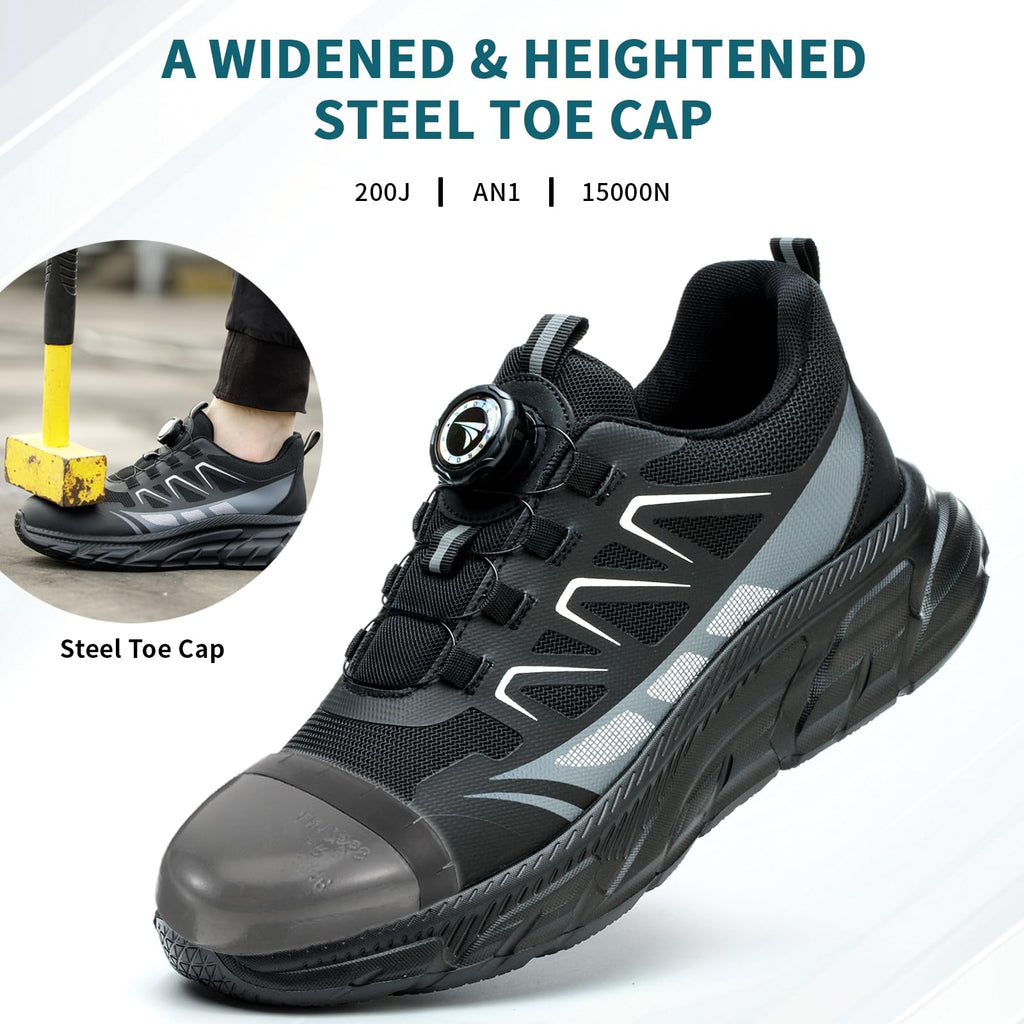 RASEARY Sicherheitsschuhe Arbeitsschuhe Herren Damen Bequem Stahlkappenschuhe Leicht Atmungsaktiv Industrielle Arbeitsschuhe mit Drehschnallen Schnürsenkeln