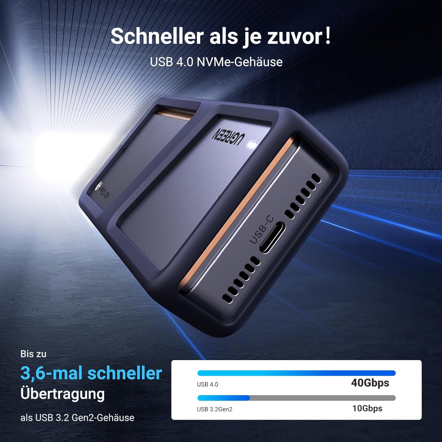 UGREEN USB 4 M2 Gehäuse, 40Gbps NVMe Gehäuse mit leistungsstarker Kühlleistung, USB M2 SSD Adapter für Datenspeicher, kompatibel mit MacBook Pro M4/M4 Pro und M4 Max, HP Celeron N4120, Mac mini M4
