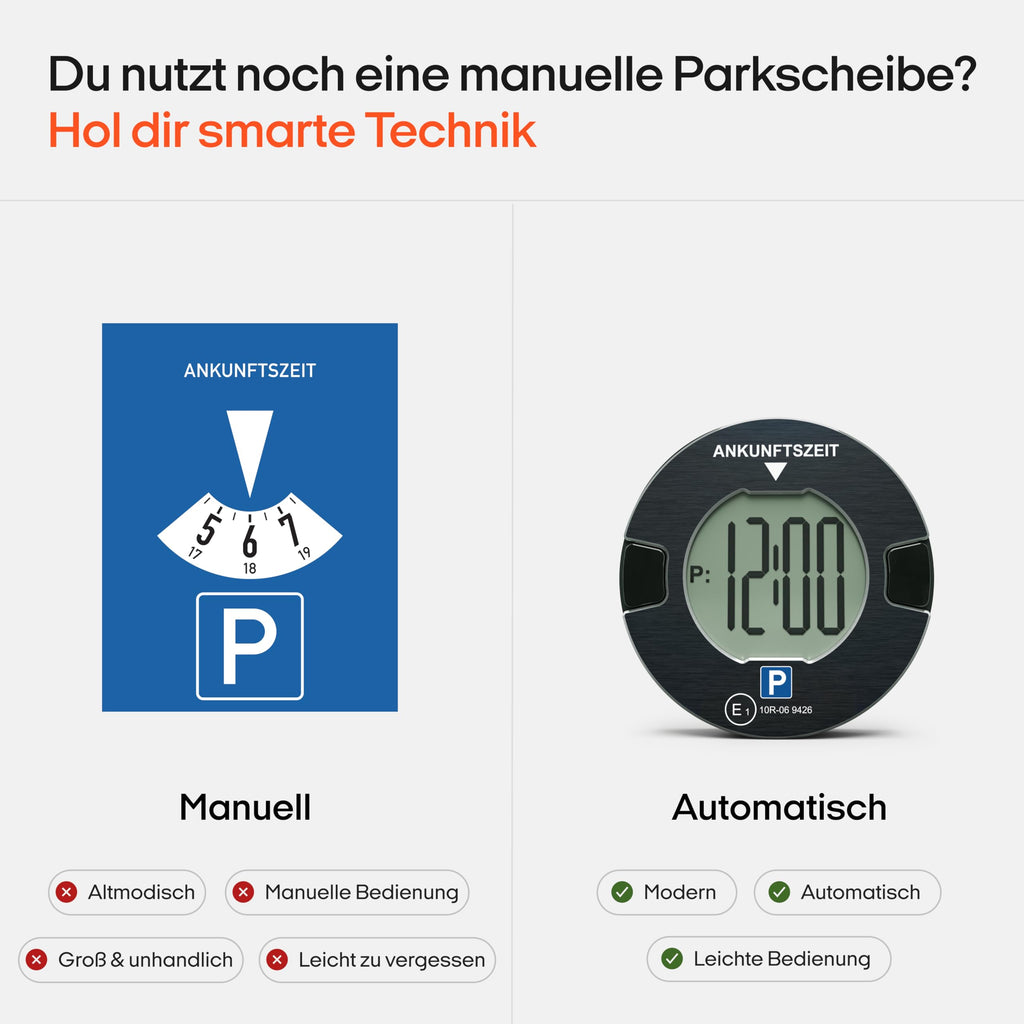 OOONO P-DISC NO1 - Elektronische Parkscheibe mit Zulassung fürs Auto - Automatische Digitale Parkscheibe Elektrisch mit Zulassung vom KBA nach StVO - Elektrische Parkuhr Auto zugelassen