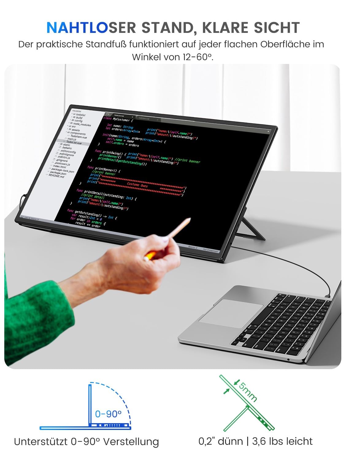 UPERFECT Portable Monitor Touchscreen 21.5 Zoll 120Hz Tragbarer Monitor Touchscreen 1300:1 1080P Bildschirm Integrierter Halterung HDMI USB C für PC Laptop Spielkonsole, Metallgehäuse VESA-Kompatibel
