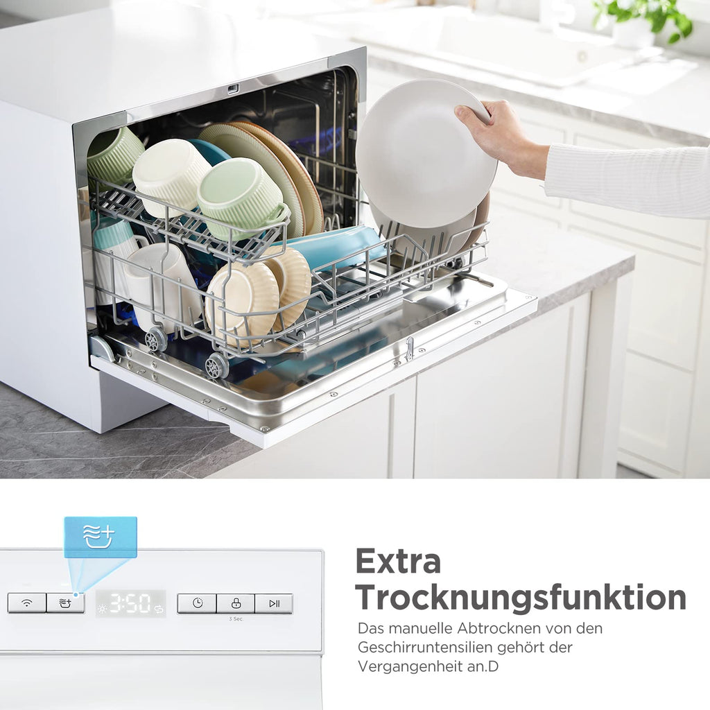 Midea ST 3.6F wi Tischgeschirrspüler, 6 Waschprogramme, Startzeitvorwahl, Extra Trockungs-Funktion, IOT-Steuerung, Mini Geschirrspüler, Ideal für Kleine Wohnungen, Weiß