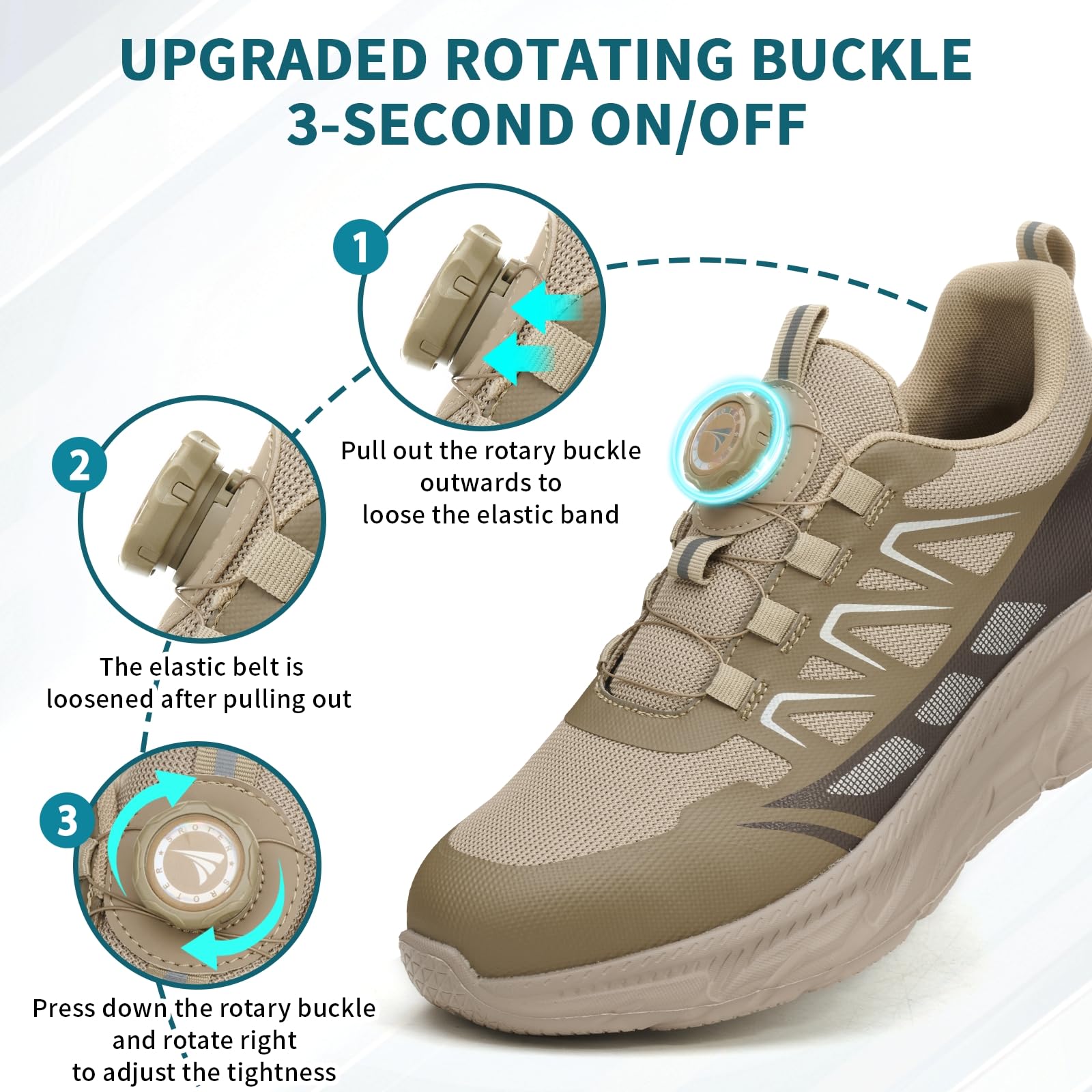 RASEARY Sicherheitsschuhe Arbeitsschuhe Herren Damen Bequem Stahlkappenschuhe Leicht Atmungsaktiv Industrielle Arbeitsschuhe mit Drehschnallen Schnürsenkeln