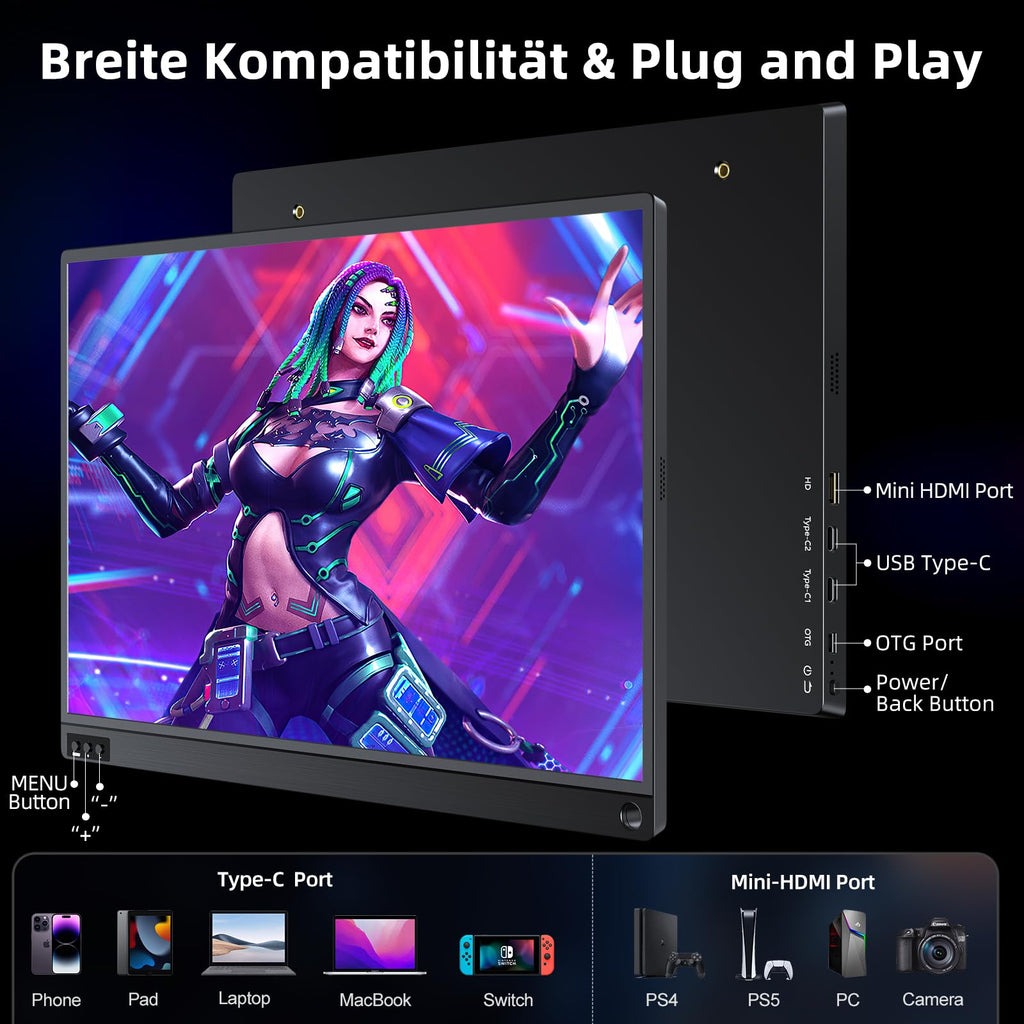 UPERFECT Portable Monitor Touchscreen 21.5 Zoll 120Hz Tragbarer Monitor Touchscreen 1300:1 1080P Bildschirm Integrierter Halterung HDMI USB C für PC Laptop Spielkonsole, Metallgehäuse VESA-Kompatibel