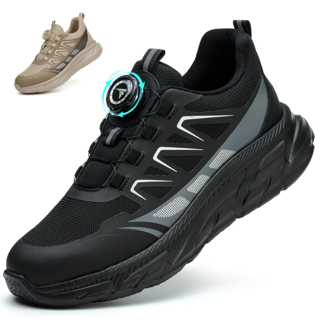 RASEARY Sicherheitsschuhe Arbeitsschuhe Herren Damen Bequem Stahlkappenschuhe Leicht Atmungsaktiv Industrielle Arbeitsschuhe mit Drehschnallen Schnürsenkeln