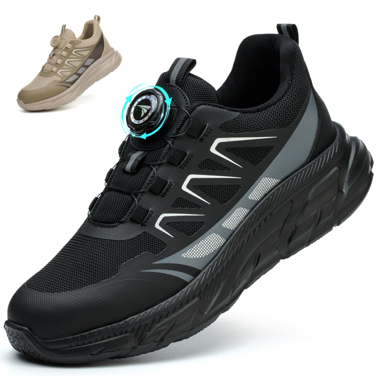 RASEARY Sicherheitsschuhe Arbeitsschuhe Herren Damen Bequem Stahlkappenschuhe Leicht Atmungsaktiv Industrielle Arbeitsschuhe mit Drehschnallen Schnürsenkeln