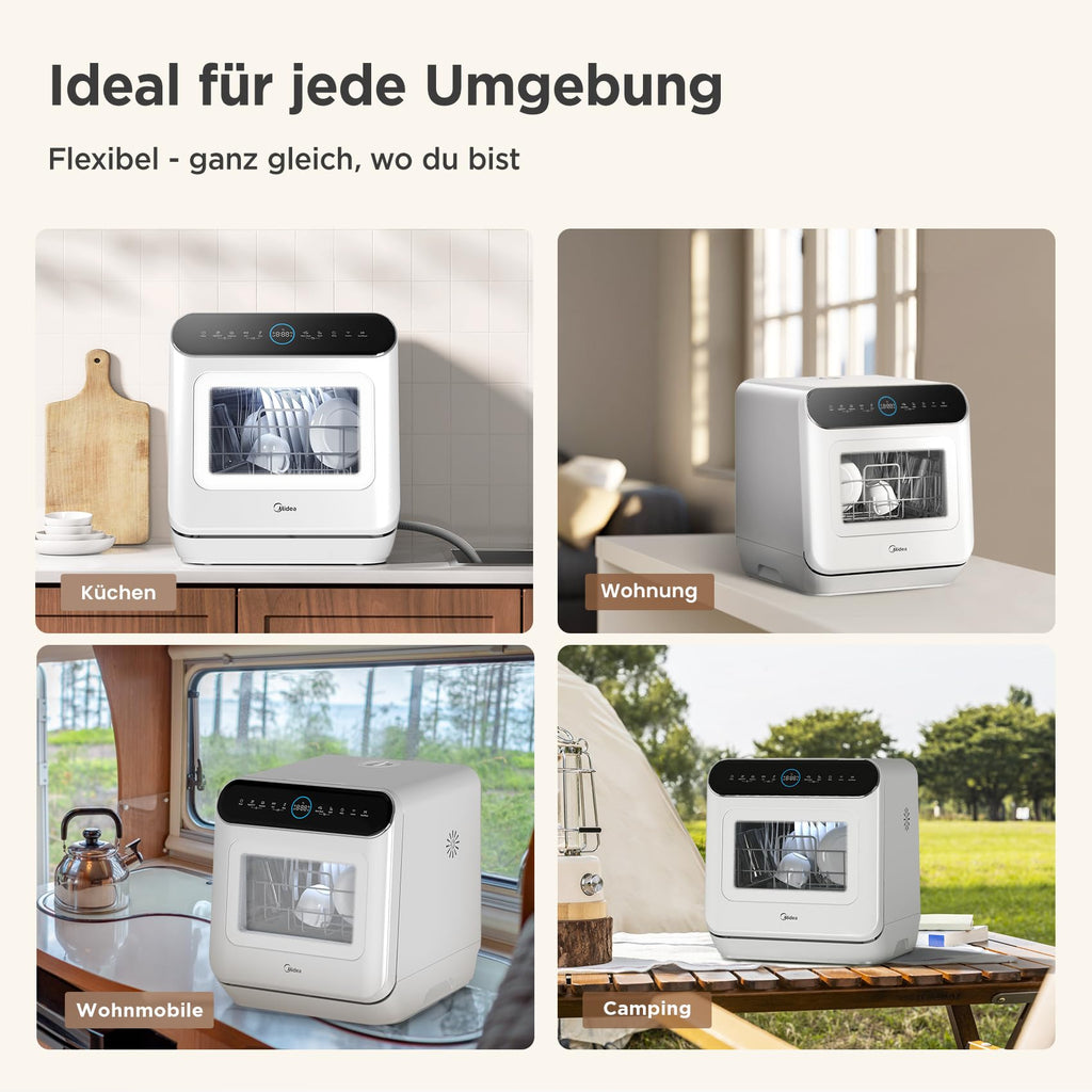 Midea ST 3.6F wi Tischgeschirrspüler, 6 Waschprogramme, Startzeitvorwahl, Extra Trockungs-Funktion, IOT-Steuerung, Mini Geschirrspüler, Ideal für Kleine Wohnungen, Weiß