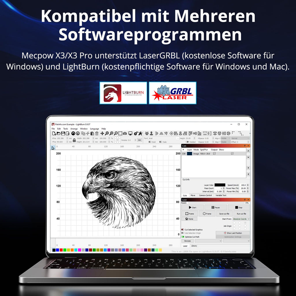 Mecpow X3 Pro Laser Graviermaschine mit Luftunterstützung, 10W Graviermaschine Laser Cutter für Holz und Metall, 60W CNC Fräsmaschine mit Not-Aus, Flammen- und Gyro-Erkennung, 410 x 400mm Fläche