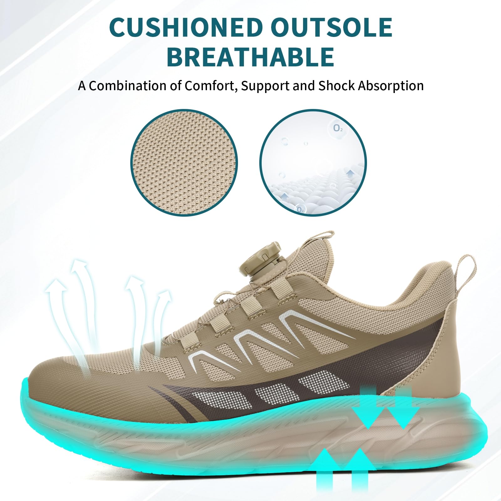 RASEARY Sicherheitsschuhe Arbeitsschuhe Herren Damen Bequem Stahlkappenschuhe Leicht Atmungsaktiv Industrielle Arbeitsschuhe mit Drehschnallen Schnürsenkeln