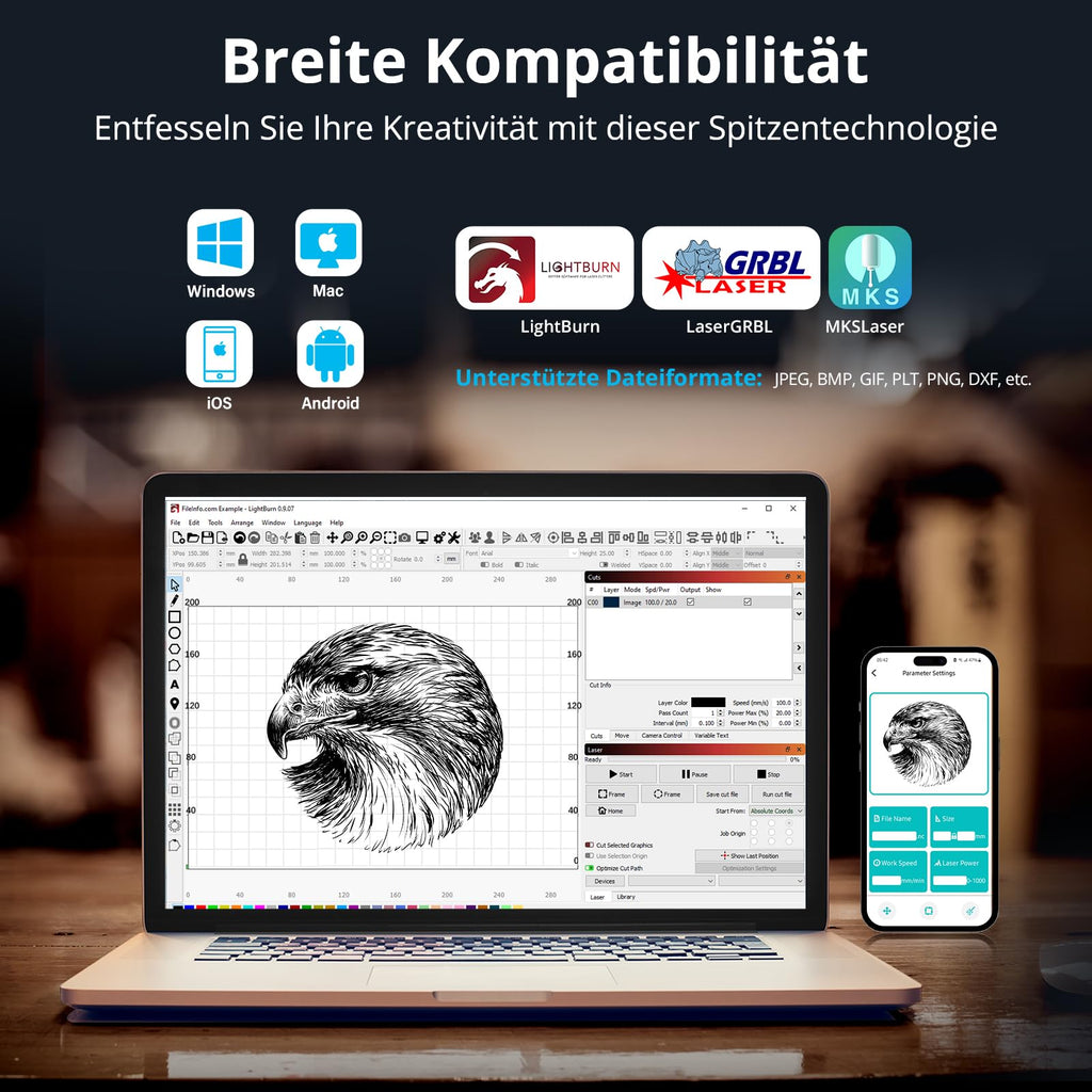 Mecpow X3 Pro Laser Graviermaschine mit Luftunterstützung, 10W Graviermaschine Laser Cutter für Holz und Metall, 60W CNC Fräsmaschine mit Not-Aus, Flammen- und Gyro-Erkennung, 410 x 400mm Fläche