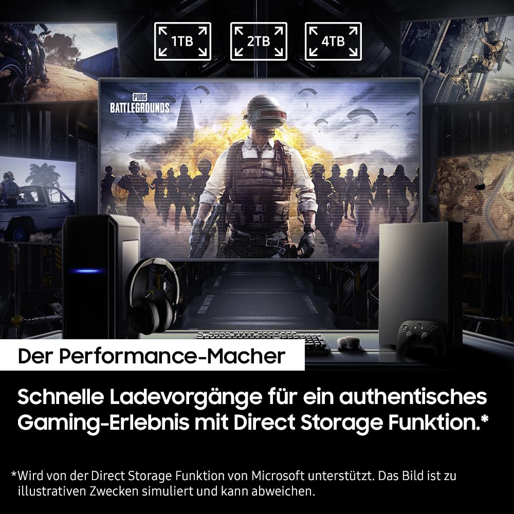 Samsung 990 PRO NVMe M.2 SSD, 2 TB, PCIe 4.0, 7.450 MB/s Lesen, 6.900 MB/s Schreiben, Interne SSD, Interne SSD für Gaming und Videobearbeitung, Schwarz, MZ-V9P2T0BW