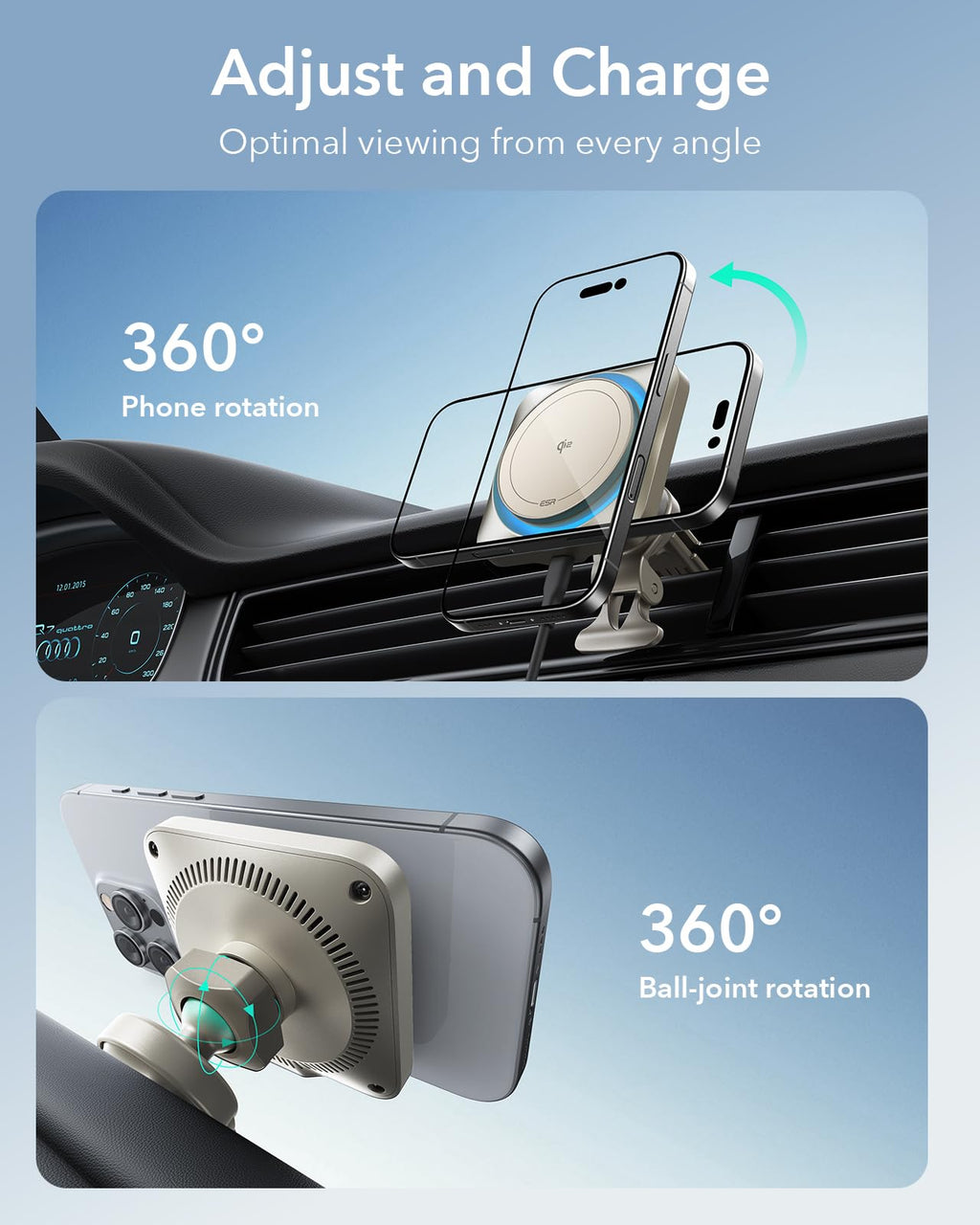 ESR 15W für Magsafe Autohalterung mit Ladefunktion, Handyhalterung Auto Ladegerät,Magnet Kabellose Handyhalterung Auto mit Ladefunktion für iPhone 16/15/14/13/12 Series,Galaxy S25 Series,Schnellladung