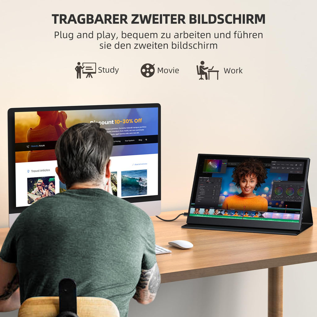 UPERFECT Portable Monitor Touchscreen 21.5 Zoll 120Hz Tragbarer Monitor Touchscreen 1300:1 1080P Bildschirm Integrierter Halterung HDMI USB C für PC Laptop Spielkonsole, Metallgehäuse VESA-Kompatibel