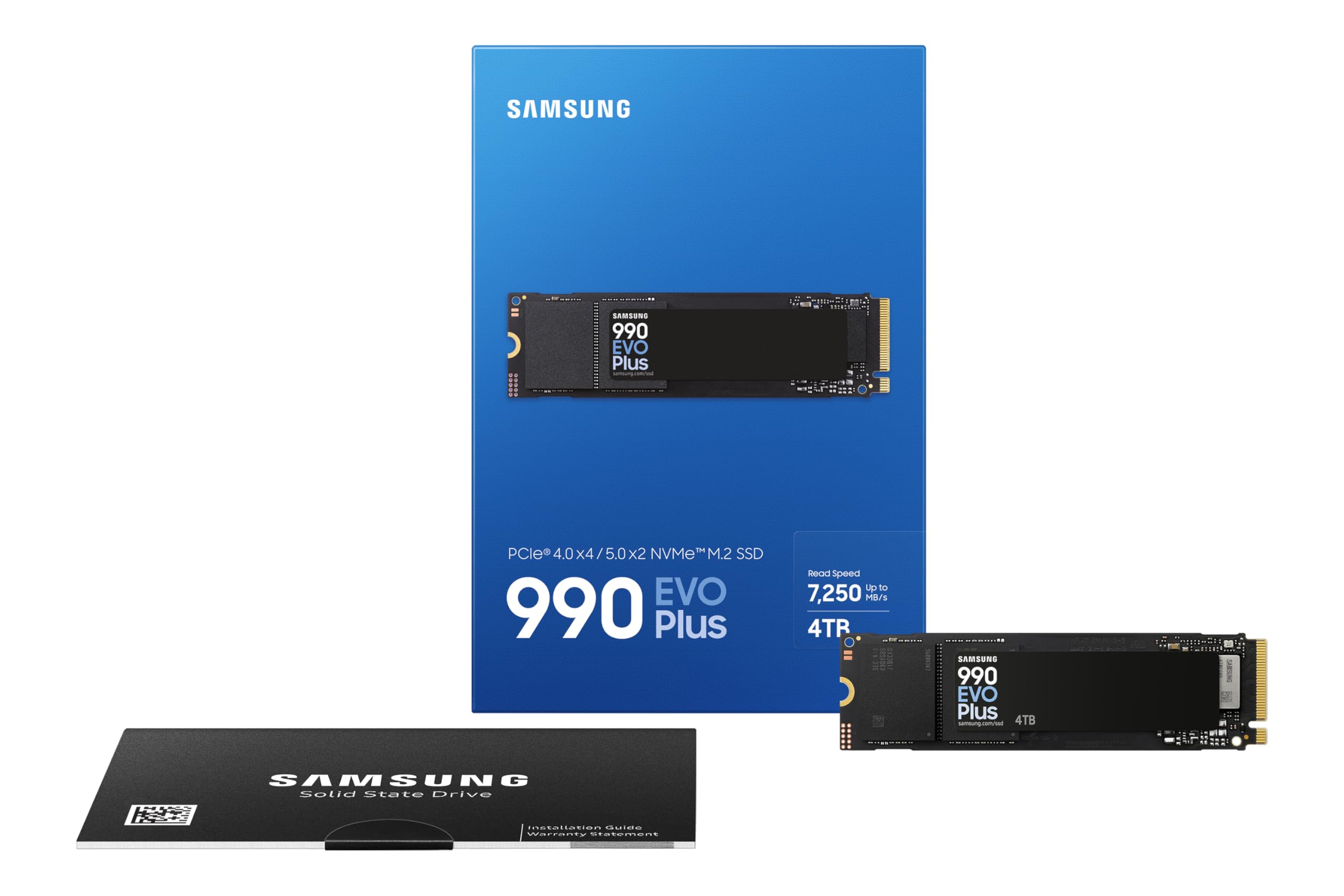 Samsung 990 EVO Plus NVMe M.2 SSD 1 TB, PCIe 4.0 x4 / PCIe 5.0 x2, NVMe 2.0 (2280), 7.150 MB/s Lesen, 6.300 MB/s Schreiben, Interne SSD für Gaming und Grafikbearbeitung, MZ-V9S1T0BW