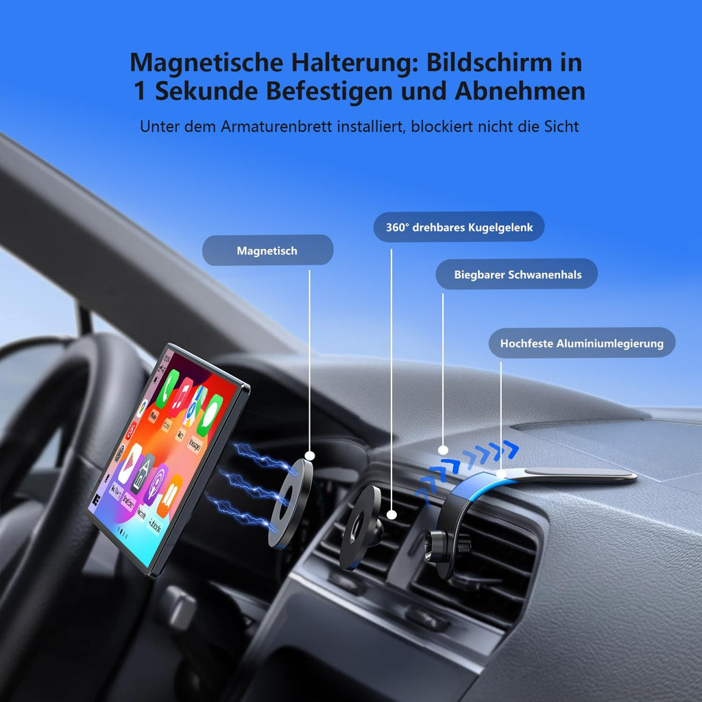 Krunia 8'' Tragbares Carplay Display für Apple CarPlay & Android Auto, 1440x900 HD Display, Magnetische Halterung, OTA-Updates, Rückfahrkamera, Bluetooth, Sprachsteuerung, GPS-Navigation