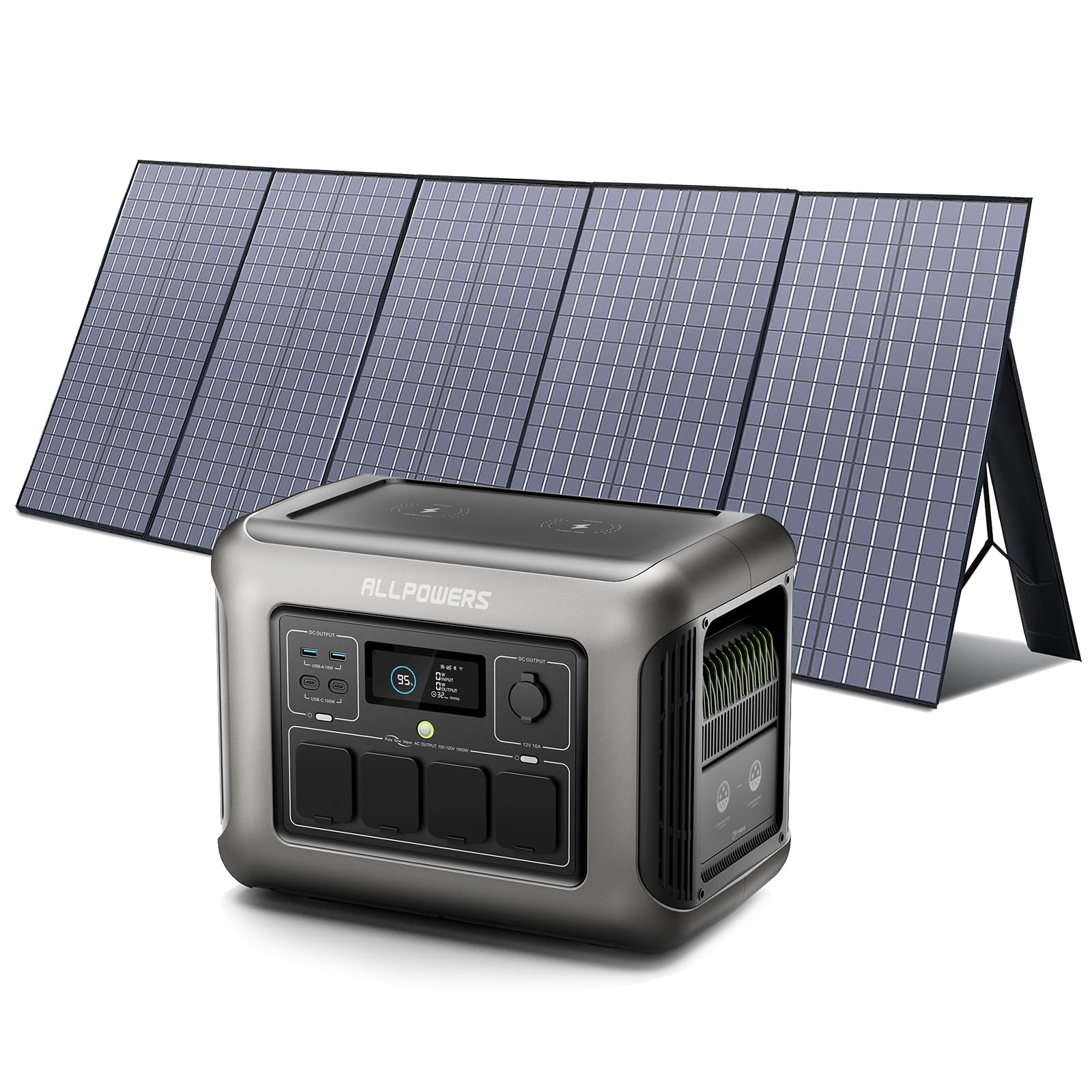 ALLPOWERS R1500 Tragbare Powerstation mit 200W Solarpanel, 1152Wh LiFePO4 Batterie mit 1800W AC Ausgang Solargenerator, 43dB Leise Betrieb Mobile Notstromversorgung für Garten Reise Camping Wohnmobil