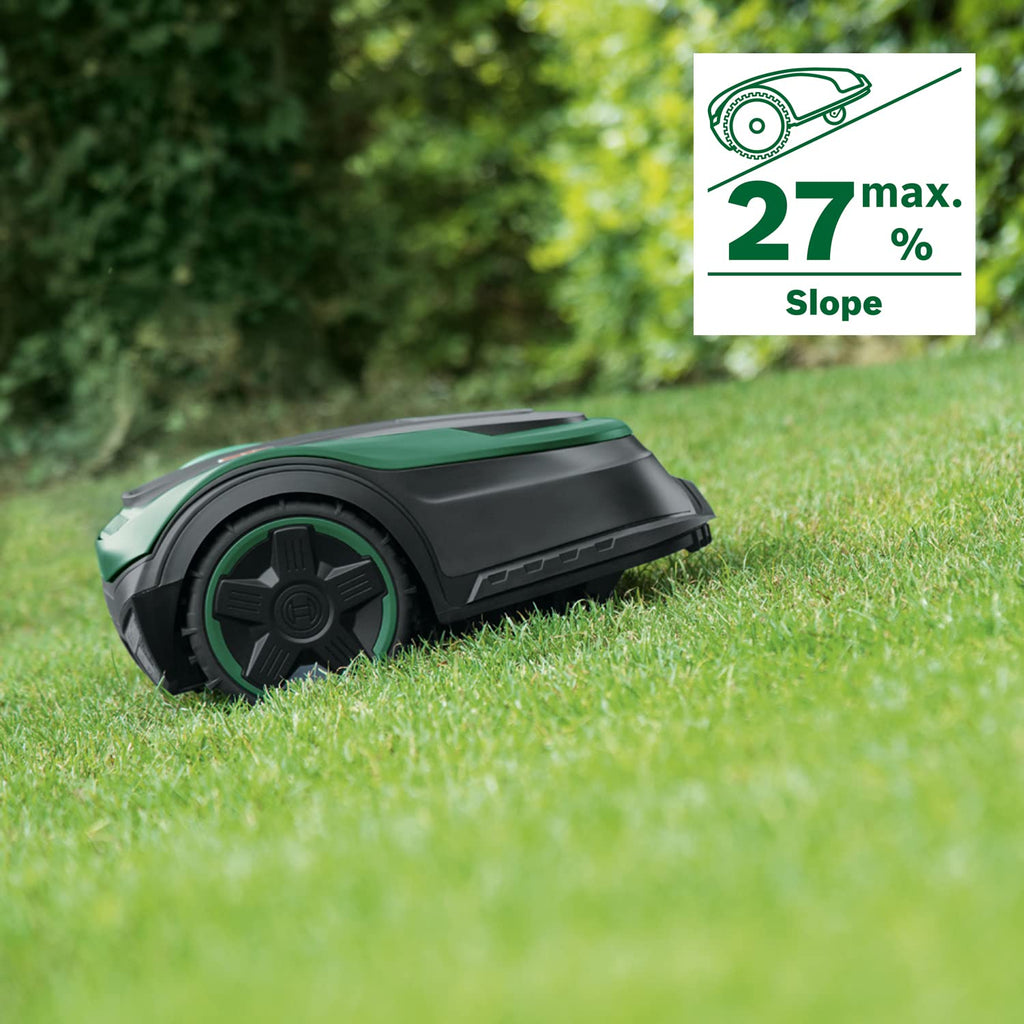 Bosch Home and Garden Indego XS 300 Robot Lawnmower (with Integrated 18 V Battery, Charging Station Included, Cutting Width 19 cm, for Lawns up to 300 m², in Box) Black, Green