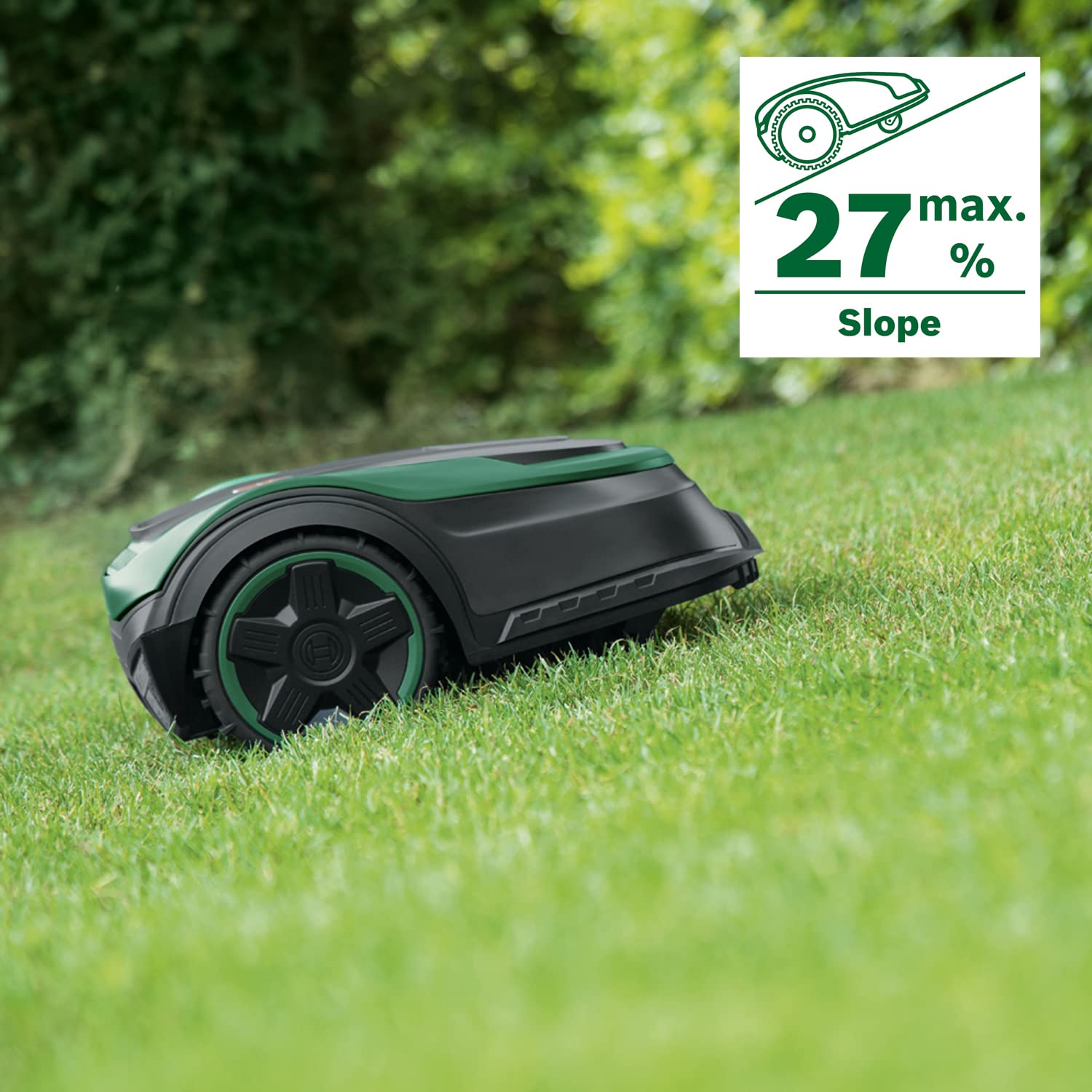 Bosch Home and Garden Indego XS 300 Robot Lawnmower (with Integrated 18 V Battery, Charging Station Included, Cutting Width 19 cm, for Lawns up to 300 m², in Box) Black, Green