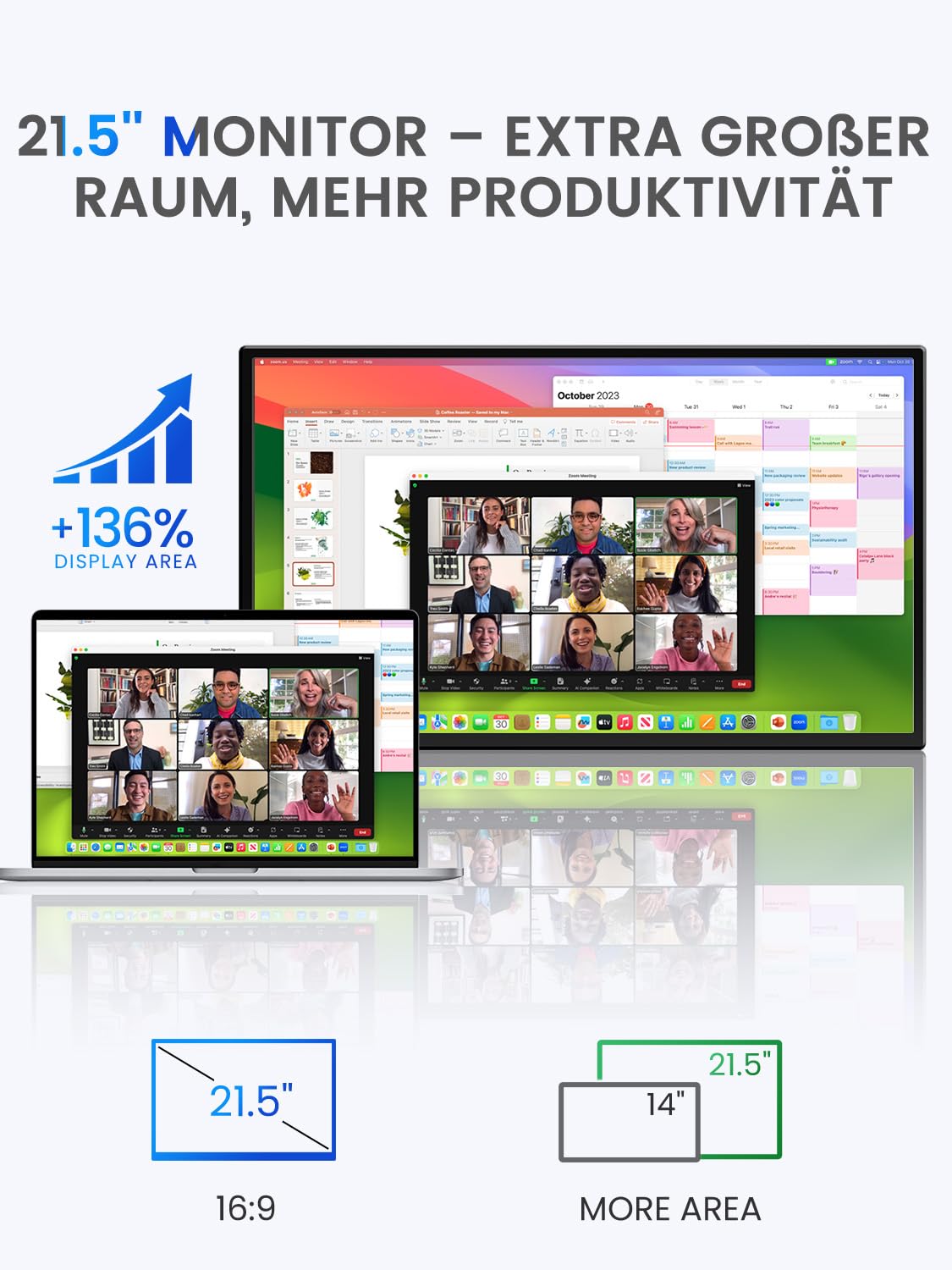 UPERFECT Portable Monitor Touchscreen 21.5 Zoll 120Hz Tragbarer Monitor Touchscreen 1300:1 1080P Bildschirm Integrierter Halterung HDMI USB C für PC Laptop Spielkonsole, Metallgehäuse VESA-Kompatibel