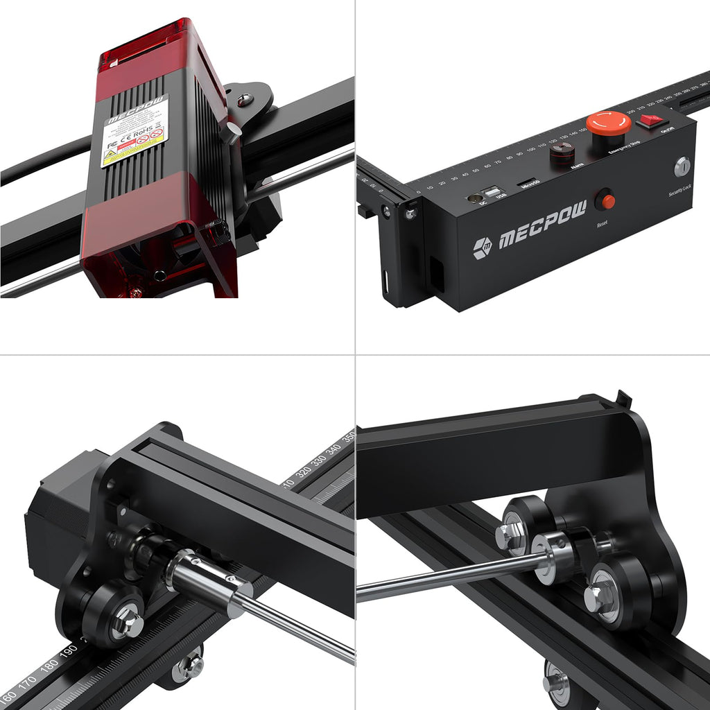 Mecpow X3 Pro Laser Graviermaschine mit Luftunterstützung, 10W Graviermaschine Laser Cutter für Holz und Metall, 60W CNC Fräsmaschine mit Not-Aus, Flammen- und Gyro-Erkennung, 410 x 400mm Fläche