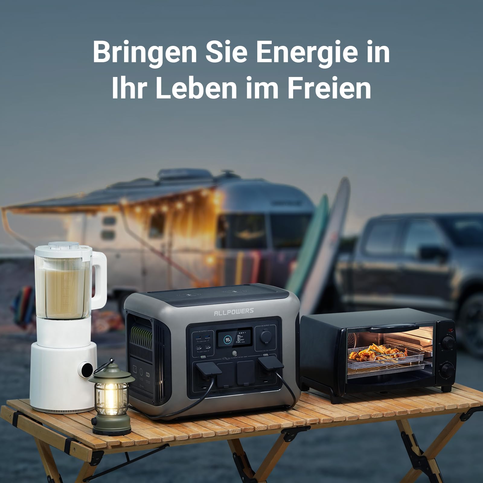ALLPOWERS R1500 Tragbare Powerstation mit 200W Solarpanel, 1152Wh LiFePO4 Batterie mit 1800W AC Ausgang Solargenerator, 43dB Leise Betrieb Mobile Notstromversorgung für Garten Reise Camping Wohnmobil