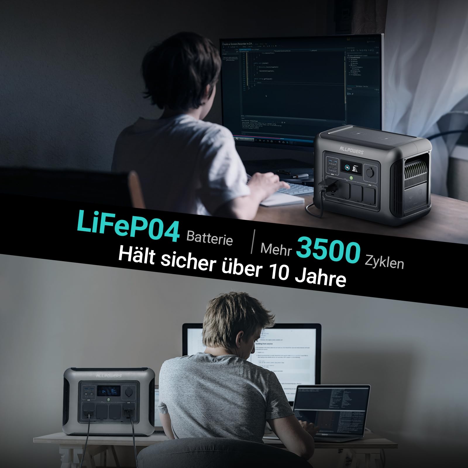 ALLPOWERS R1500 Tragbare Powerstation mit 200W Solarpanel, 1152Wh LiFePO4 Batterie mit 1800W AC Ausgang Solargenerator, 43dB Leise Betrieb Mobile Notstromversorgung für Garten Reise Camping Wohnmobil