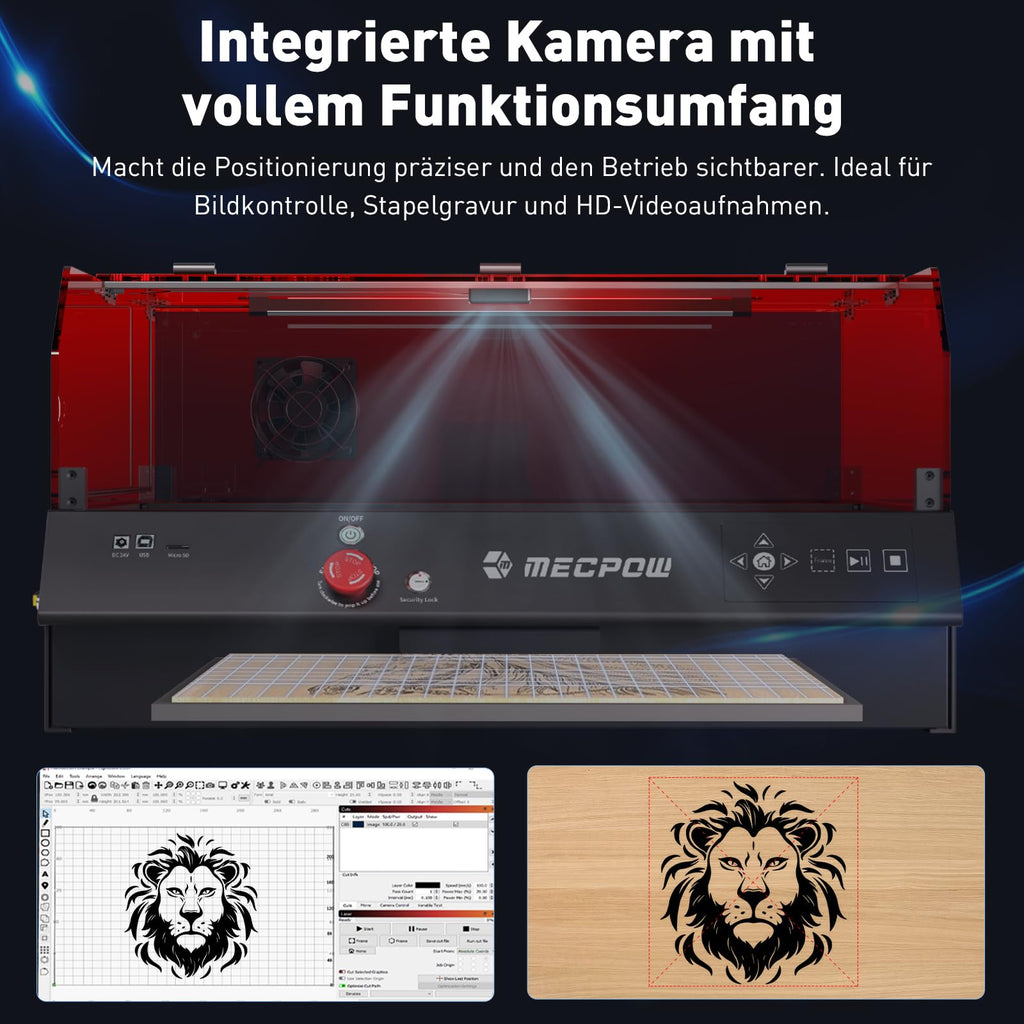Mecpow X3 Pro Laser Graviermaschine mit Luftunterstützung, 10W Graviermaschine Laser Cutter für Holz und Metall, 60W CNC Fräsmaschine mit Not-Aus, Flammen- und Gyro-Erkennung, 410 x 400mm Fläche