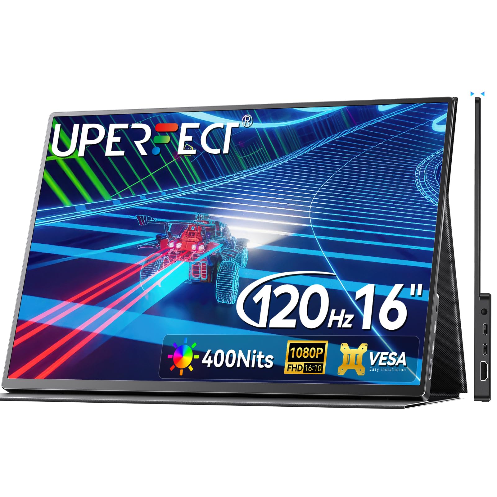 UPERFECT Portable Monitor Touchscreen 21.5 Zoll 120Hz Tragbarer Monitor Touchscreen 1300:1 1080P Bildschirm Integrierter Halterung HDMI USB C für PC Laptop Spielkonsole, Metallgehäuse VESA-Kompatibel