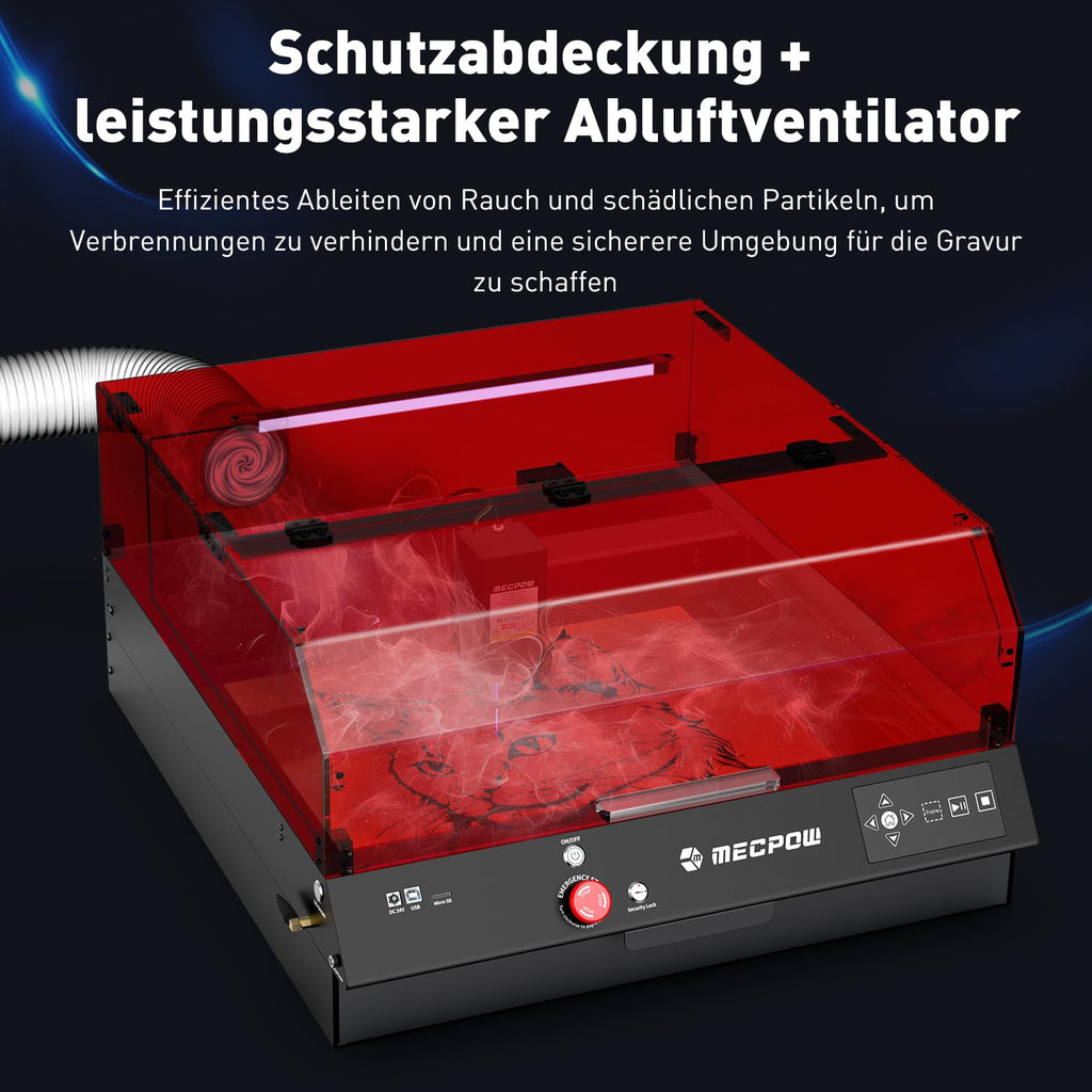 Mecpow X3 Pro Laser Graviermaschine mit Luftunterstützung, 10W Graviermaschine Laser Cutter für Holz und Metall, 60W CNC Fräsmaschine mit Not-Aus, Flammen- und Gyro-Erkennung, 410 x 400mm Fläche