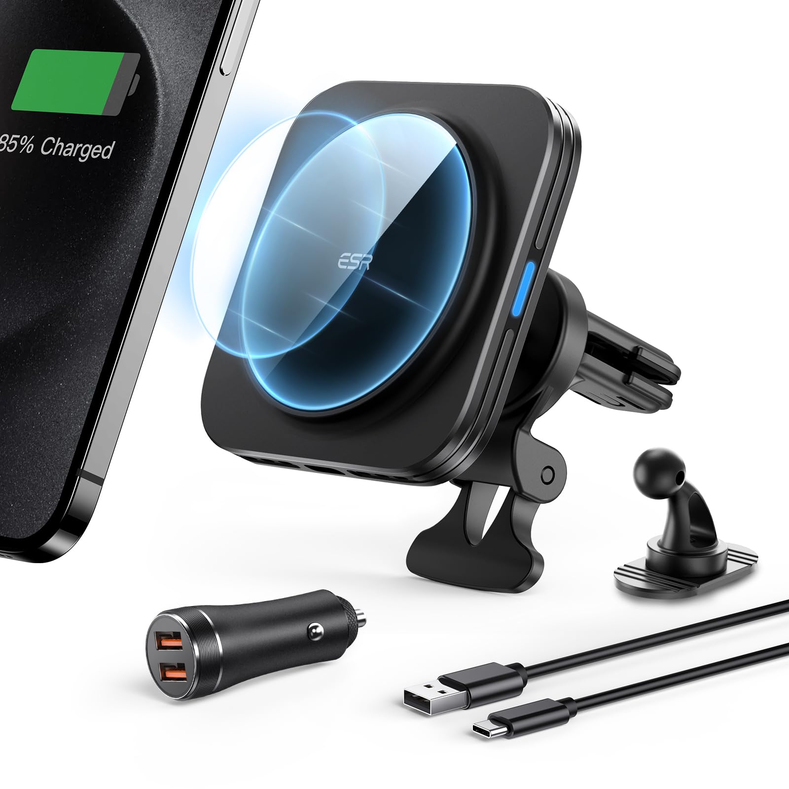 ESR 15W für Magsafe Autohalterung mit Ladefunktion, Handyhalterung Auto Ladegerät,Magnet Kabellose Handyhalterung Auto mit Ladefunktion für iPhone 16/15/14/13/12 Series,Galaxy S25 Series,Schnellladung