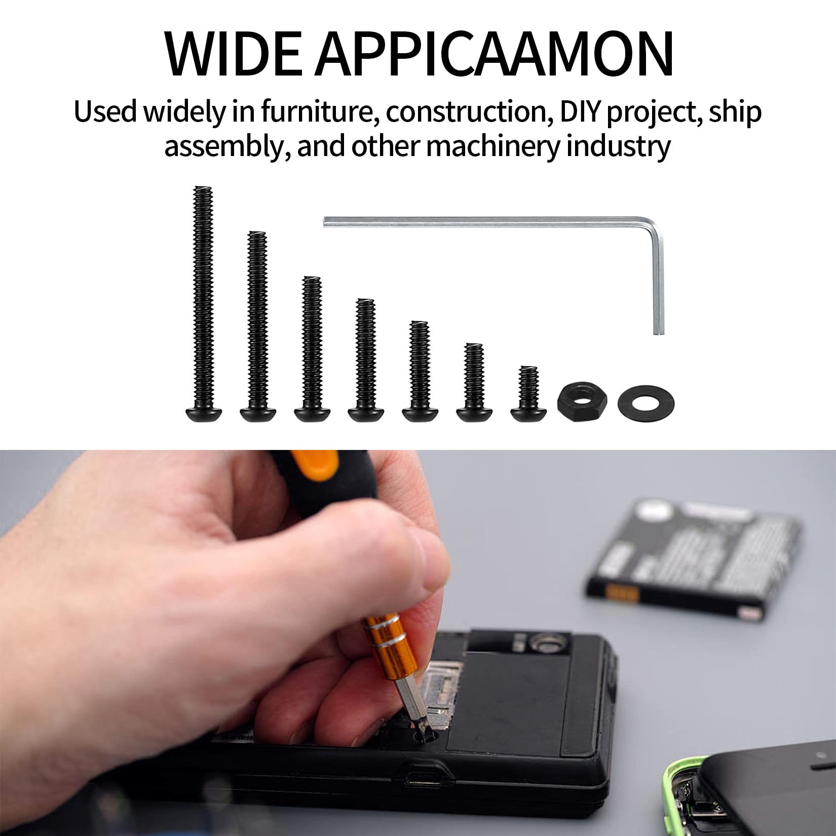 410 Stück M2 Senkkopf-Innensechskantschrauben, 10,9-Kohlenstoffstahl Vollgewinde-Maschinenschrauben, Muttern und Unterlegscheiben Sortiment mit Inbusschlüsseln