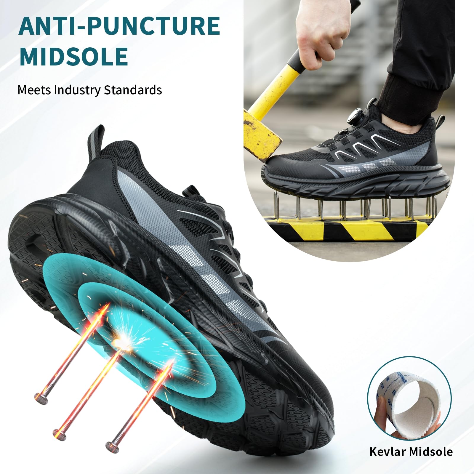 RASEARY Sicherheitsschuhe Arbeitsschuhe Herren Damen Bequem Stahlkappenschuhe Leicht Atmungsaktiv Industrielle Arbeitsschuhe mit Drehschnallen Schnürsenkeln