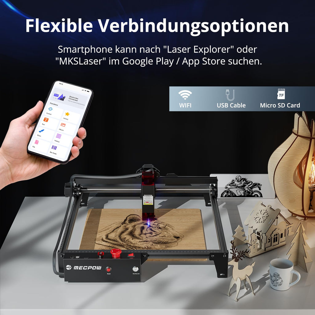 Mecpow X3 Pro Laser Graviermaschine mit Luftunterstützung, 10W Graviermaschine Laser Cutter für Holz und Metall, 60W CNC Fräsmaschine mit Not-Aus, Flammen- und Gyro-Erkennung, 410 x 400mm Fläche