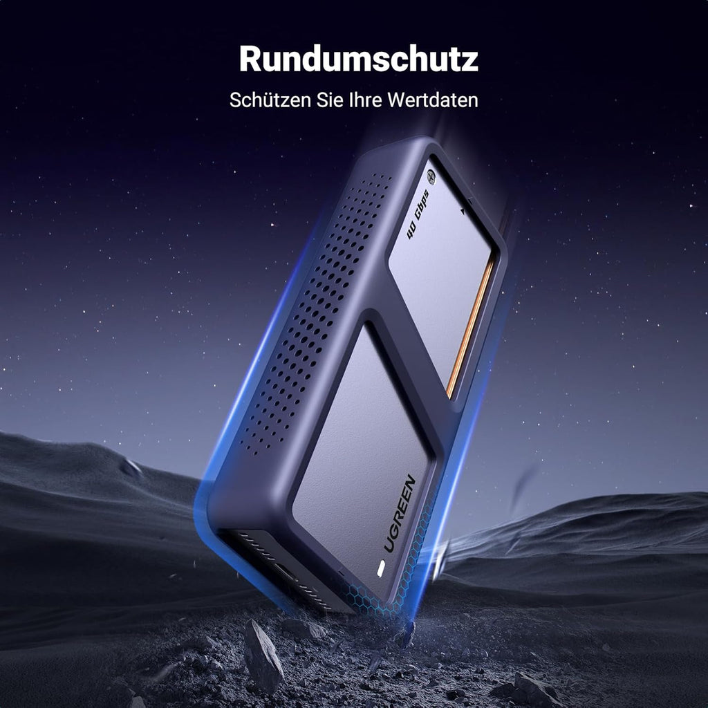 UGREEN USB 4 M2 Gehäuse, 40Gbps NVMe Gehäuse mit leistungsstarker Kühlleistung, USB M2 SSD Adapter für Datenspeicher, kompatibel mit MacBook Pro M4/M4 Pro und M4 Max, HP Celeron N4120, Mac mini M4