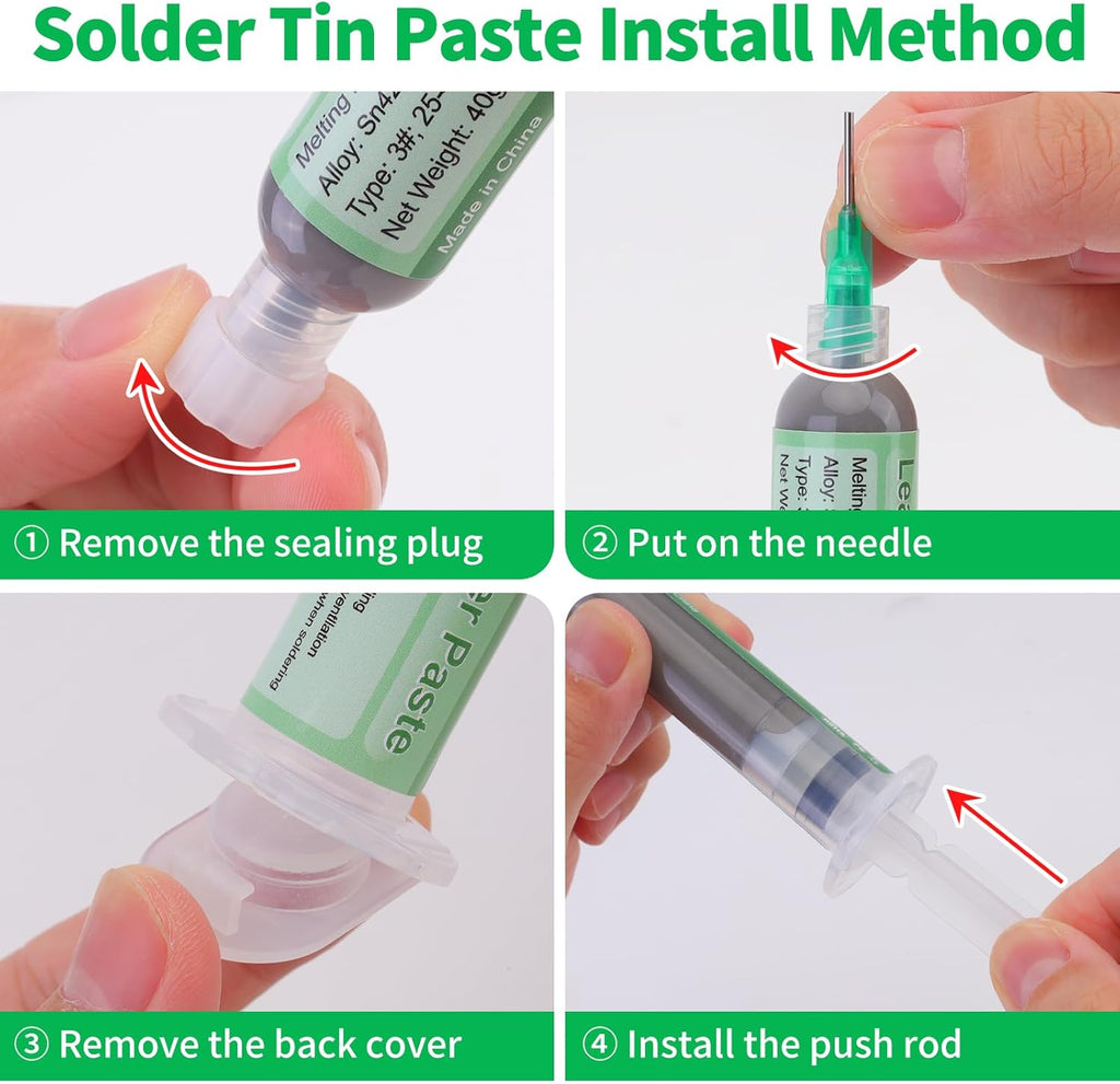Gruiqrd Spritzenlötpaste Flussmittel Sn42 Bi58, Bleifreies Lötpaste, Lötflussmittel Zinnpaste,Niedrigtemperatur Lötzinn Paste 138 Grad, für BGA LED SMD SMT Lötzinn (1.41oz/40g)