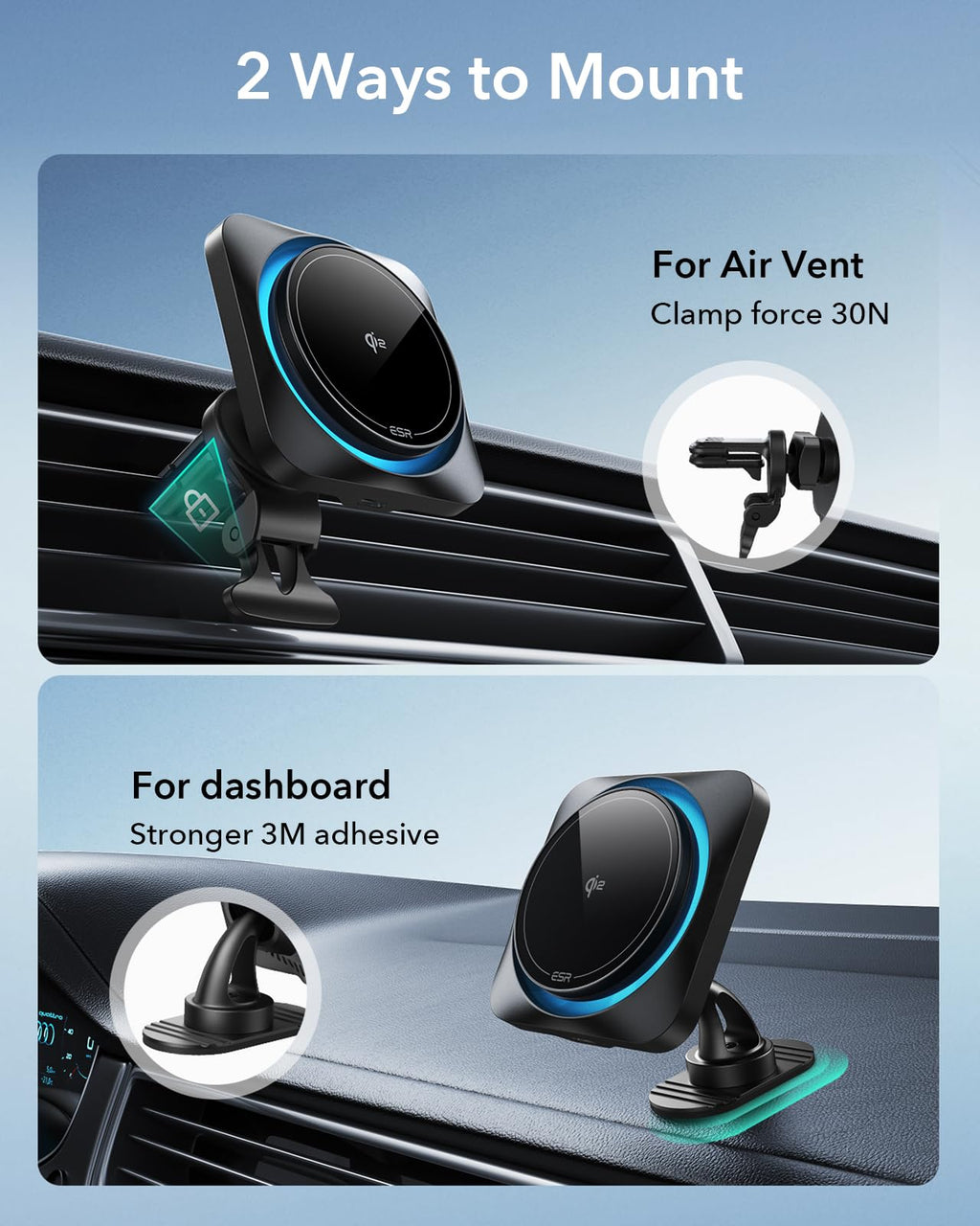 ESR 15W für Magsafe Autohalterung mit Ladefunktion, Handyhalterung Auto Ladegerät,Magnet Kabellose Handyhalterung Auto mit Ladefunktion für iPhone 16/15/14/13/12 Series,Galaxy S25 Series,Schnellladung