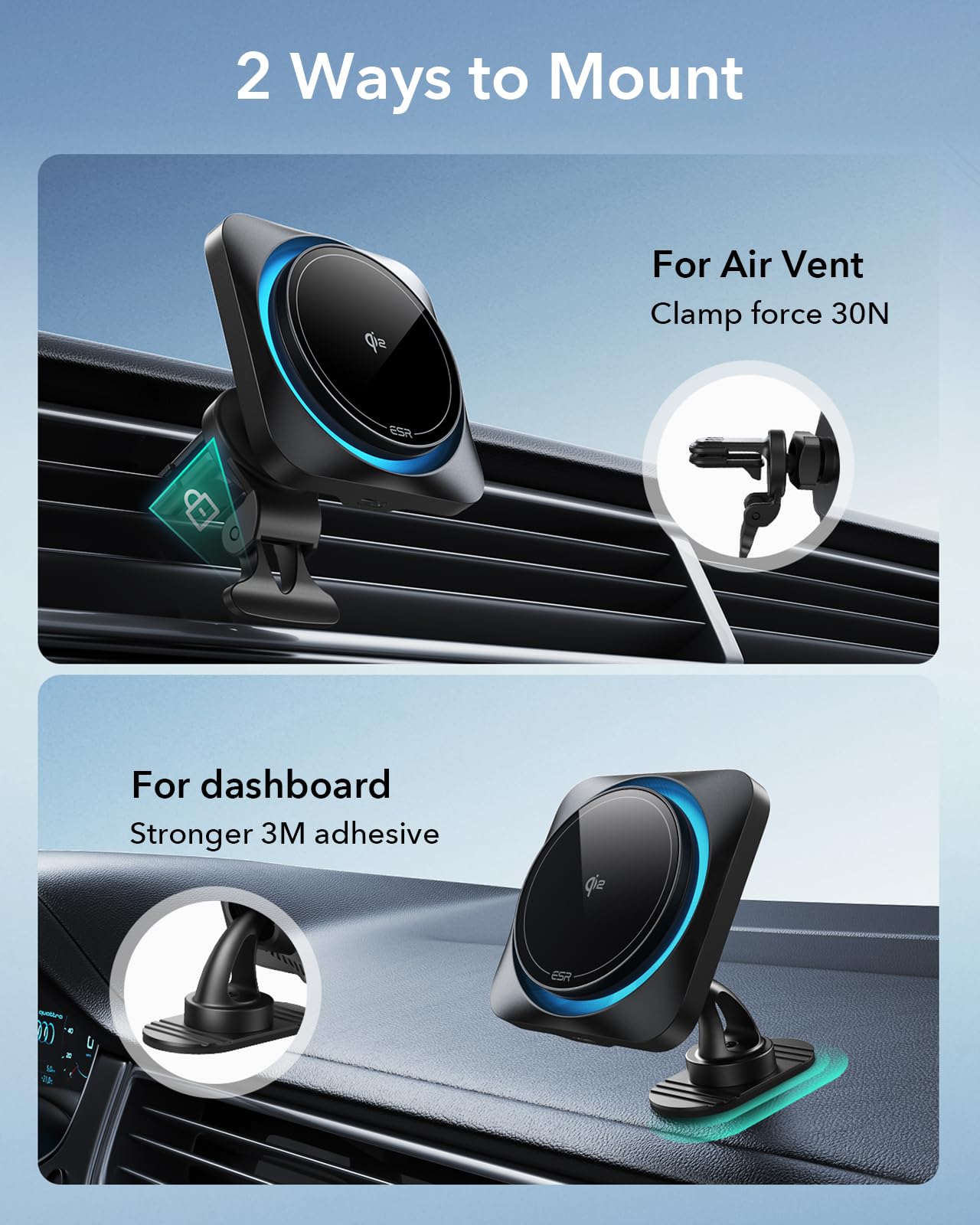 ESR 15W für Magsafe Autohalterung mit Ladefunktion, Handyhalterung Auto Ladegerät,Magnet Kabellose Handyhalterung Auto mit Ladefunktion für iPhone 16/15/14/13/12 Series,Galaxy S25 Series,Schnellladung