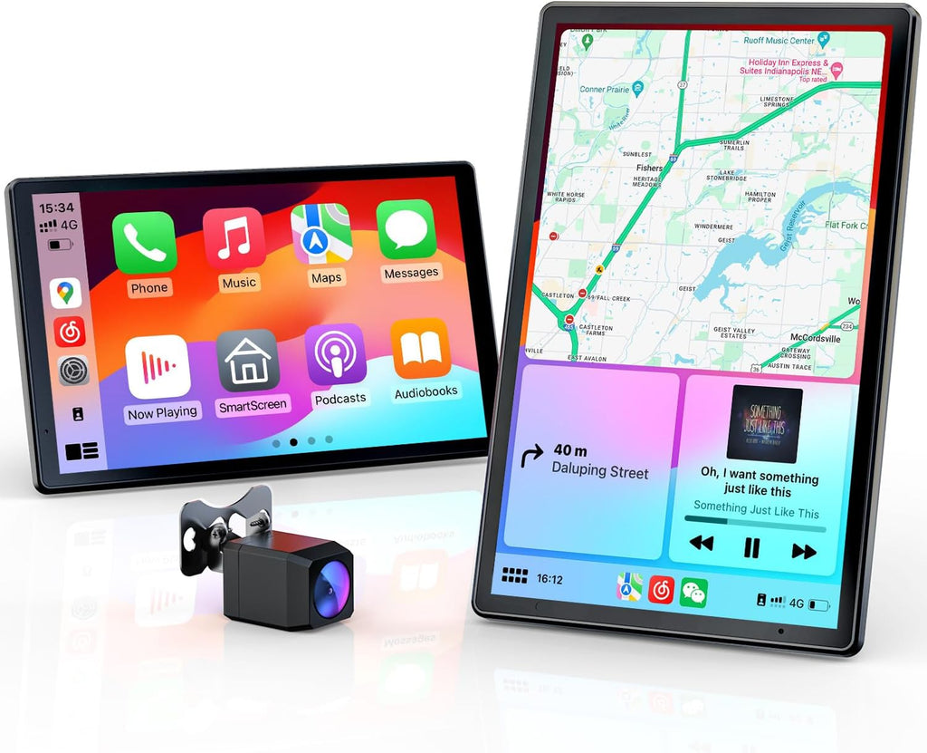 Krunia 8'' Tragbares Carplay Display für Apple CarPlay & Android Auto, 1440x900 HD Display, Magnetische Halterung, OTA-Updates, Rückfahrkamera, Bluetooth, Sprachsteuerung, GPS-Navigation