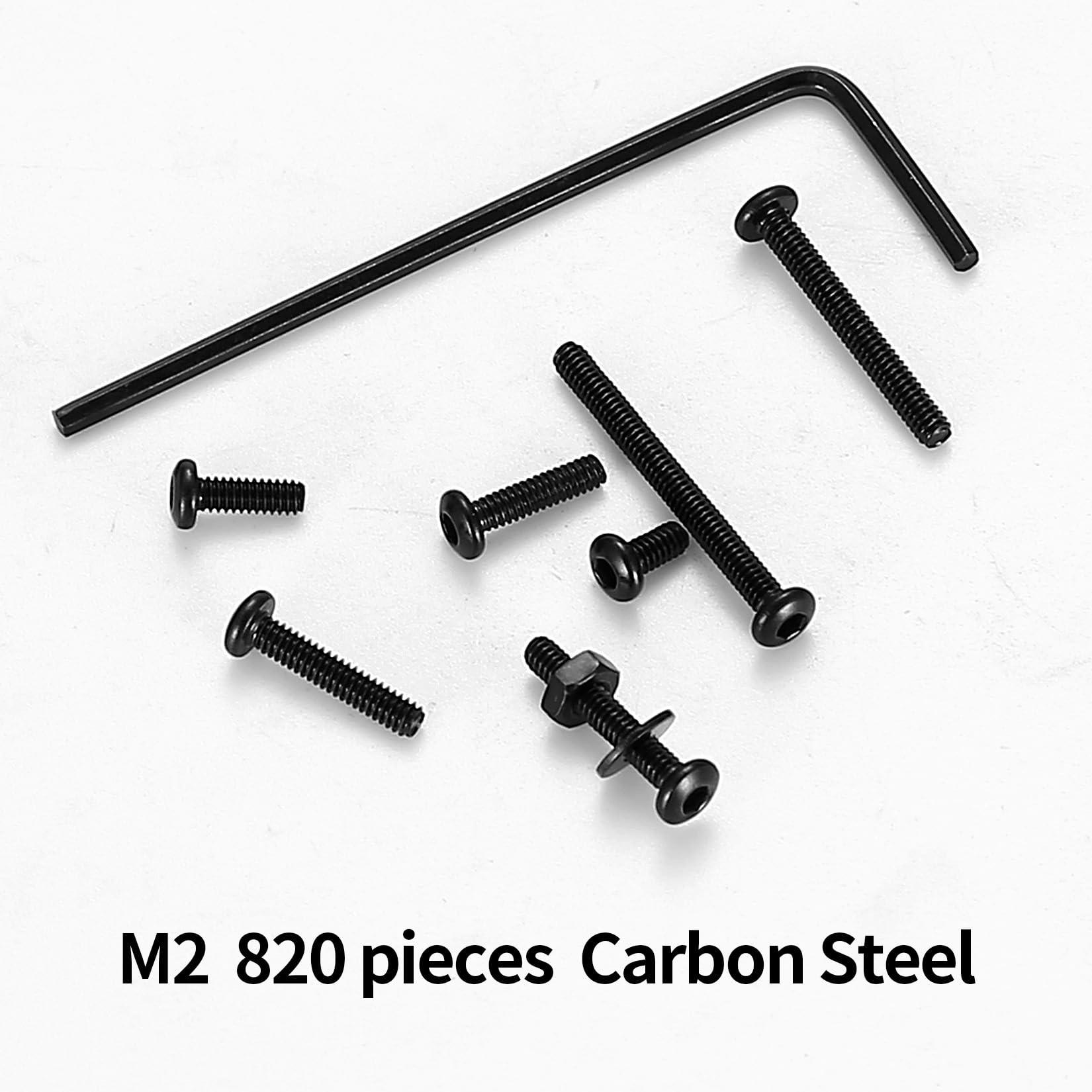 410 Stück M2 Senkkopf-Innensechskantschrauben, 10,9-Kohlenstoffstahl Vollgewinde-Maschinenschrauben, Muttern und Unterlegscheiben Sortiment mit Inbusschlüsseln