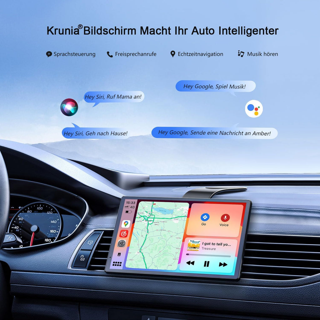 Krunia 8'' Tragbares Carplay Display für Apple CarPlay & Android Auto, 1440x900 HD Display, Magnetische Halterung, OTA-Updates, Rückfahrkamera, Bluetooth, Sprachsteuerung, GPS-Navigation