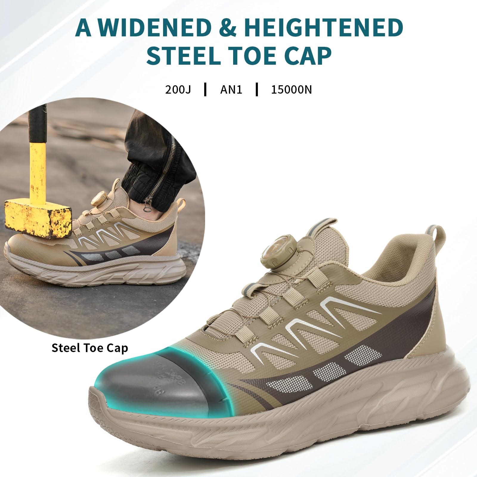 RASEARY Sicherheitsschuhe Arbeitsschuhe Herren Damen Bequem Stahlkappenschuhe Leicht Atmungsaktiv Industrielle Arbeitsschuhe mit Drehschnallen Schnürsenkeln